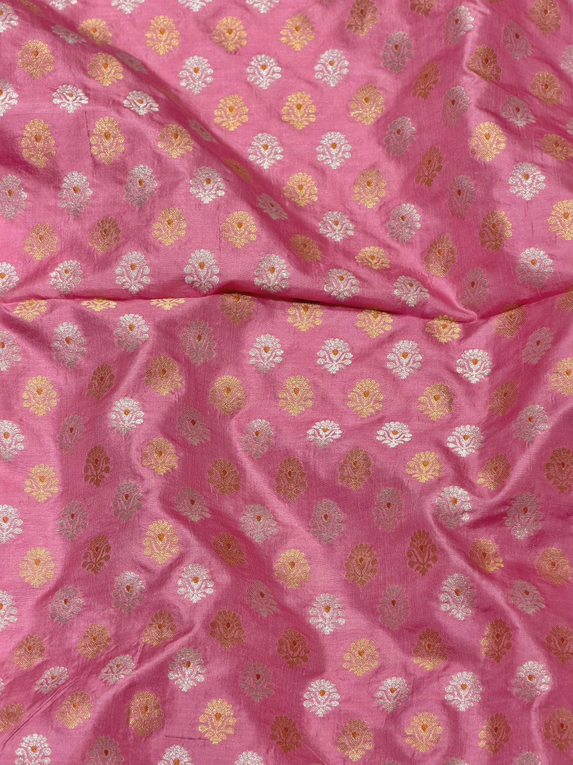 Blush Pink Katan Silk Sona - Rupa Meenakari Fabric
