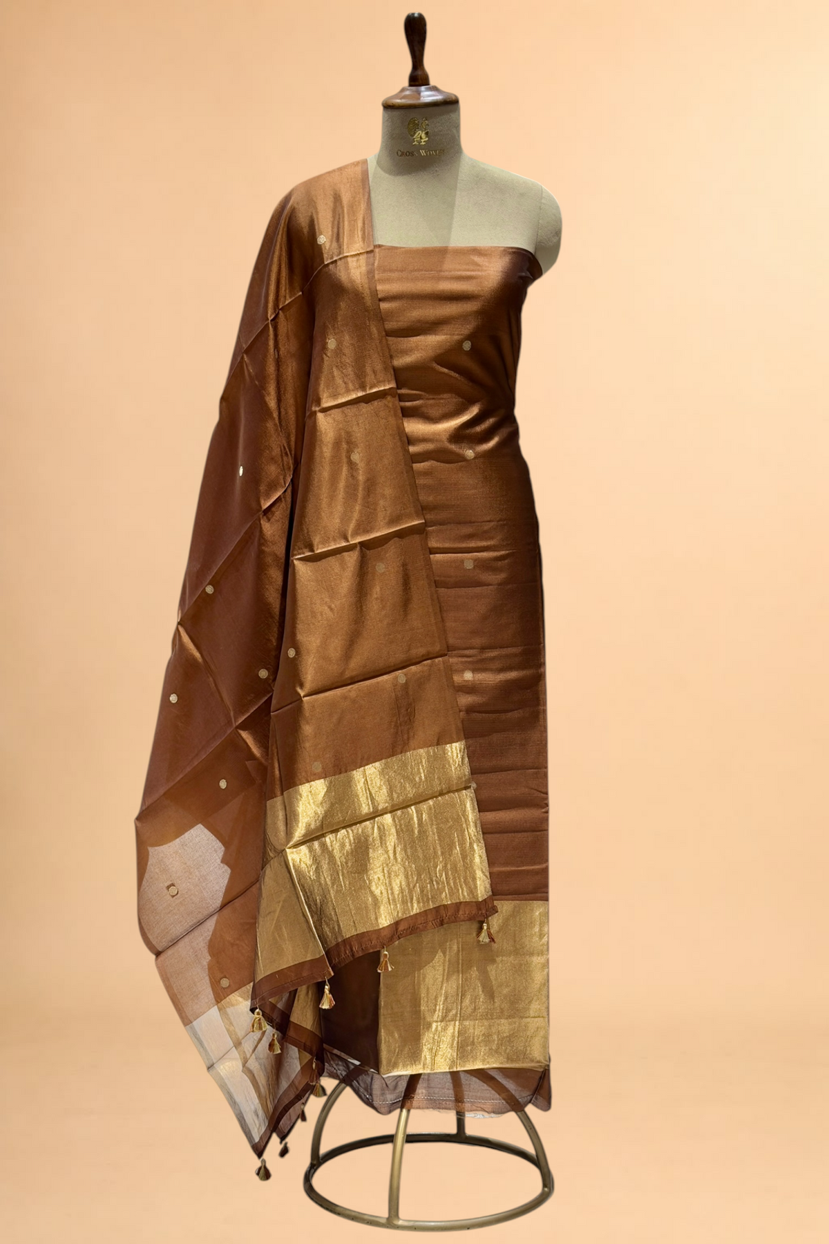 Brown Soft Silk Suit Set With Tissue Border Dupatta