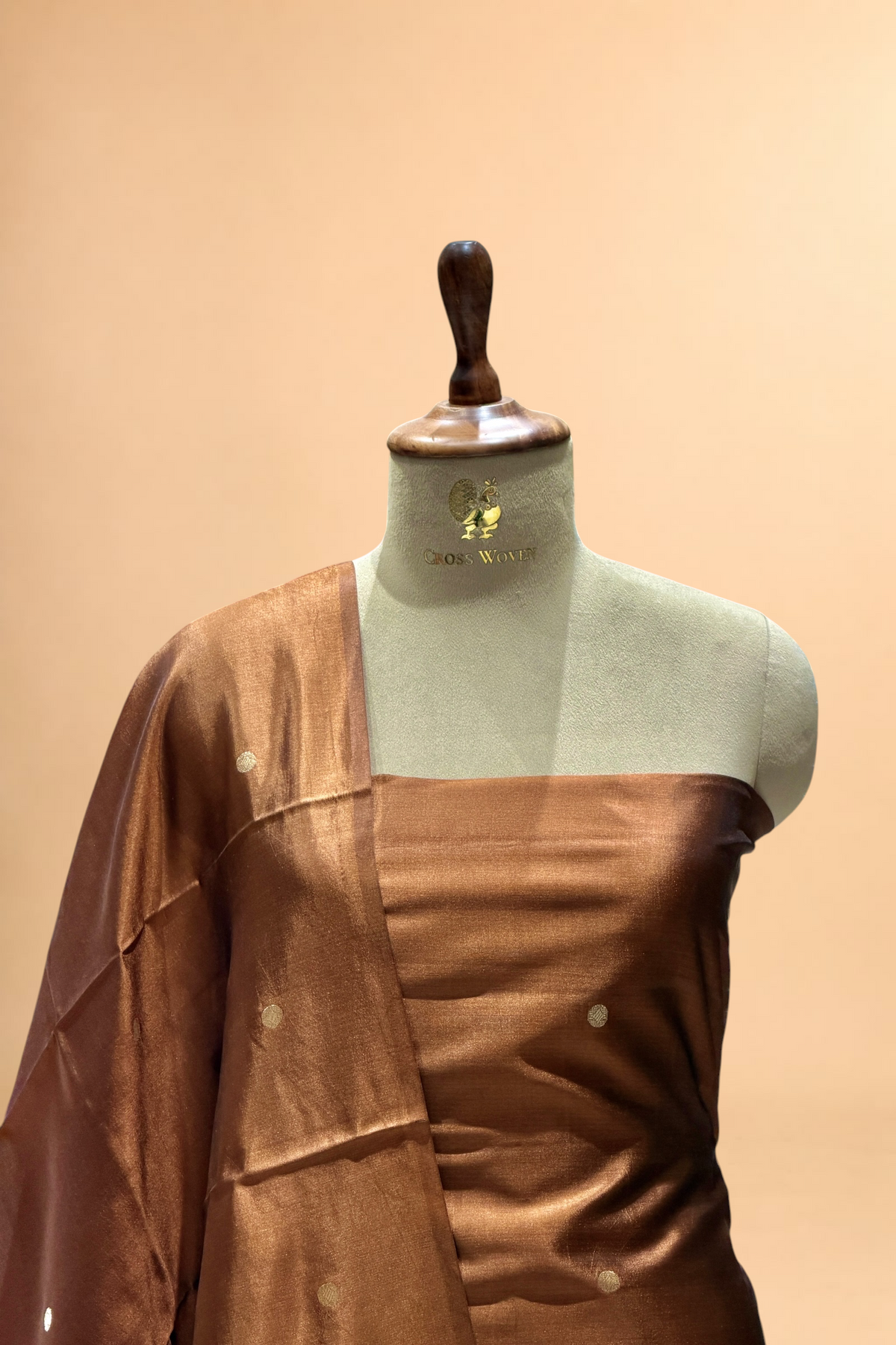Brown Soft Silk Suit Set With Tissue Border Dupatta