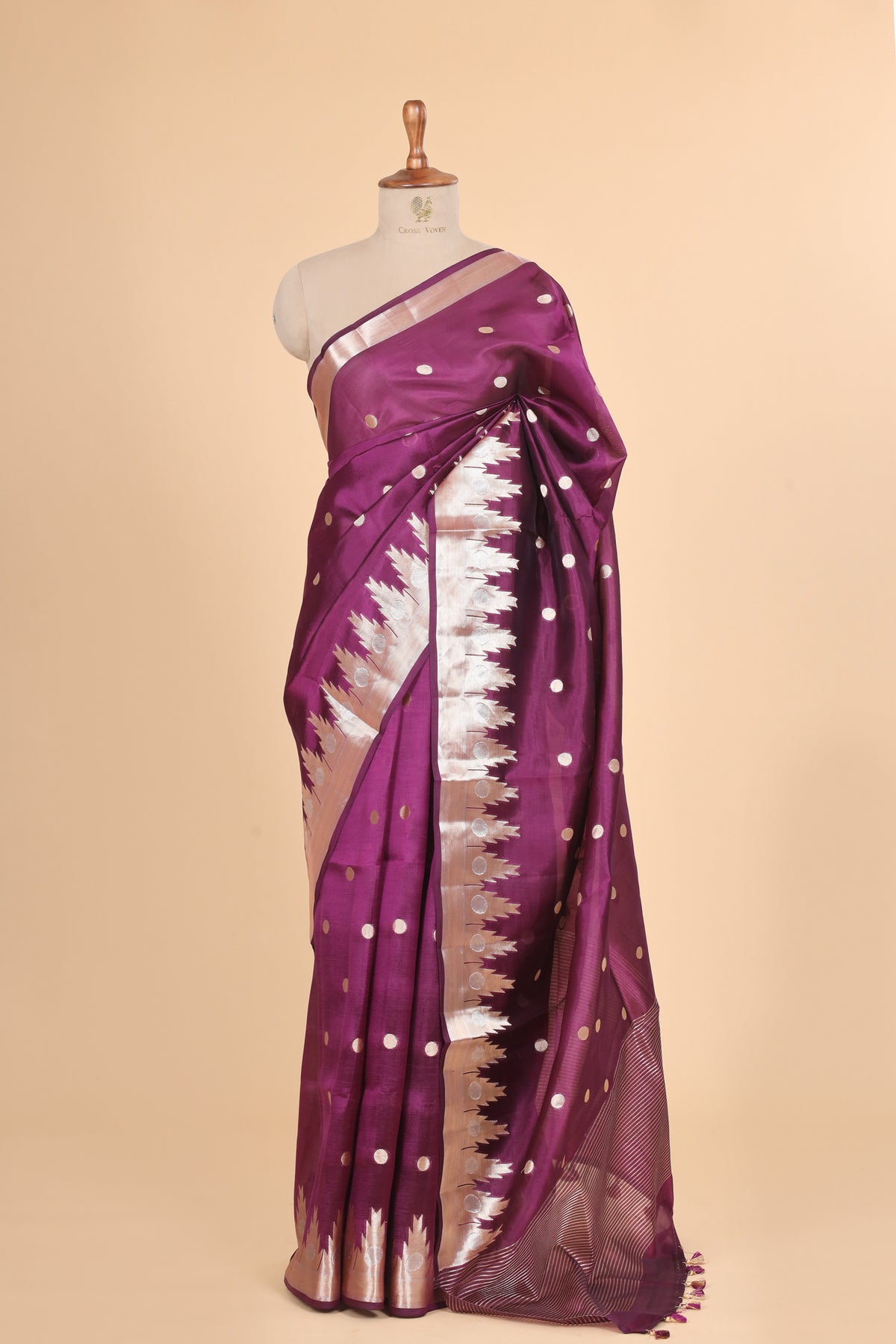 Deep Purple  Pure Banrasi Soft Silk Saree With Geometrical Border