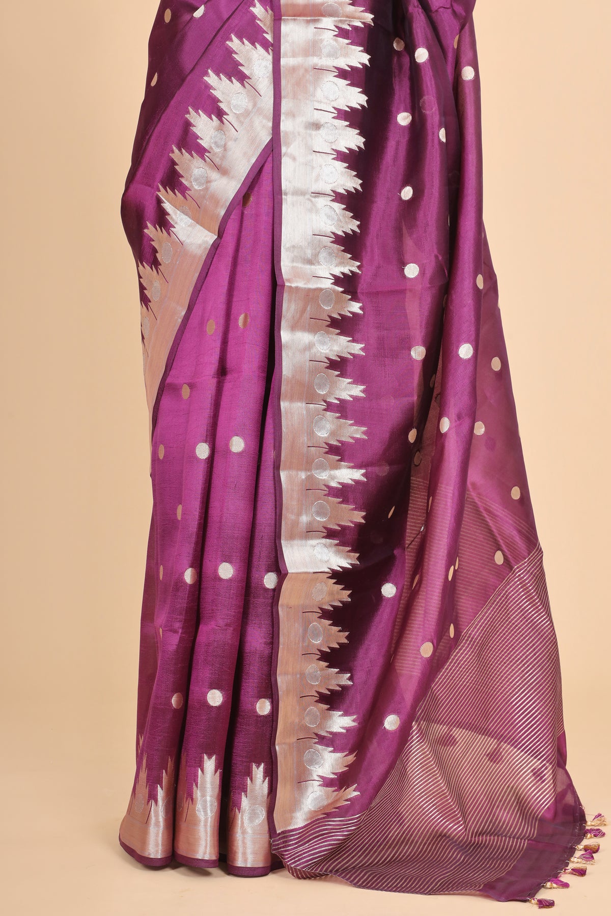 Deep Purple  Pure Banrasi Soft Silk Saree With Geometrical Border