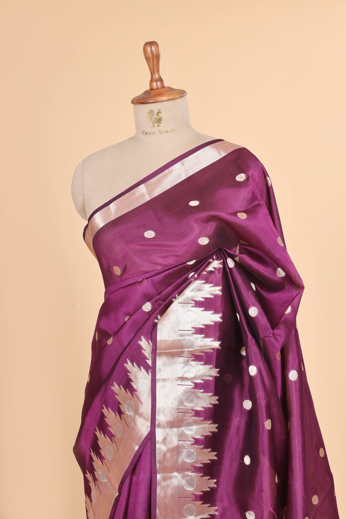Deep Purple  Pure Banrasi Soft Silk Saree With Geometrical Border