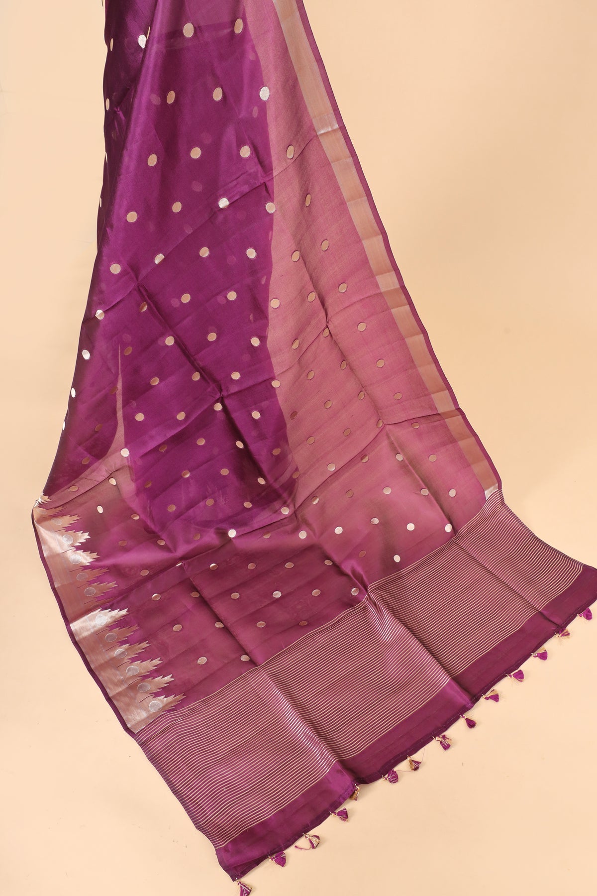 Deep Purple  Pure Banrasi Soft Silk Saree With Geometrical Border