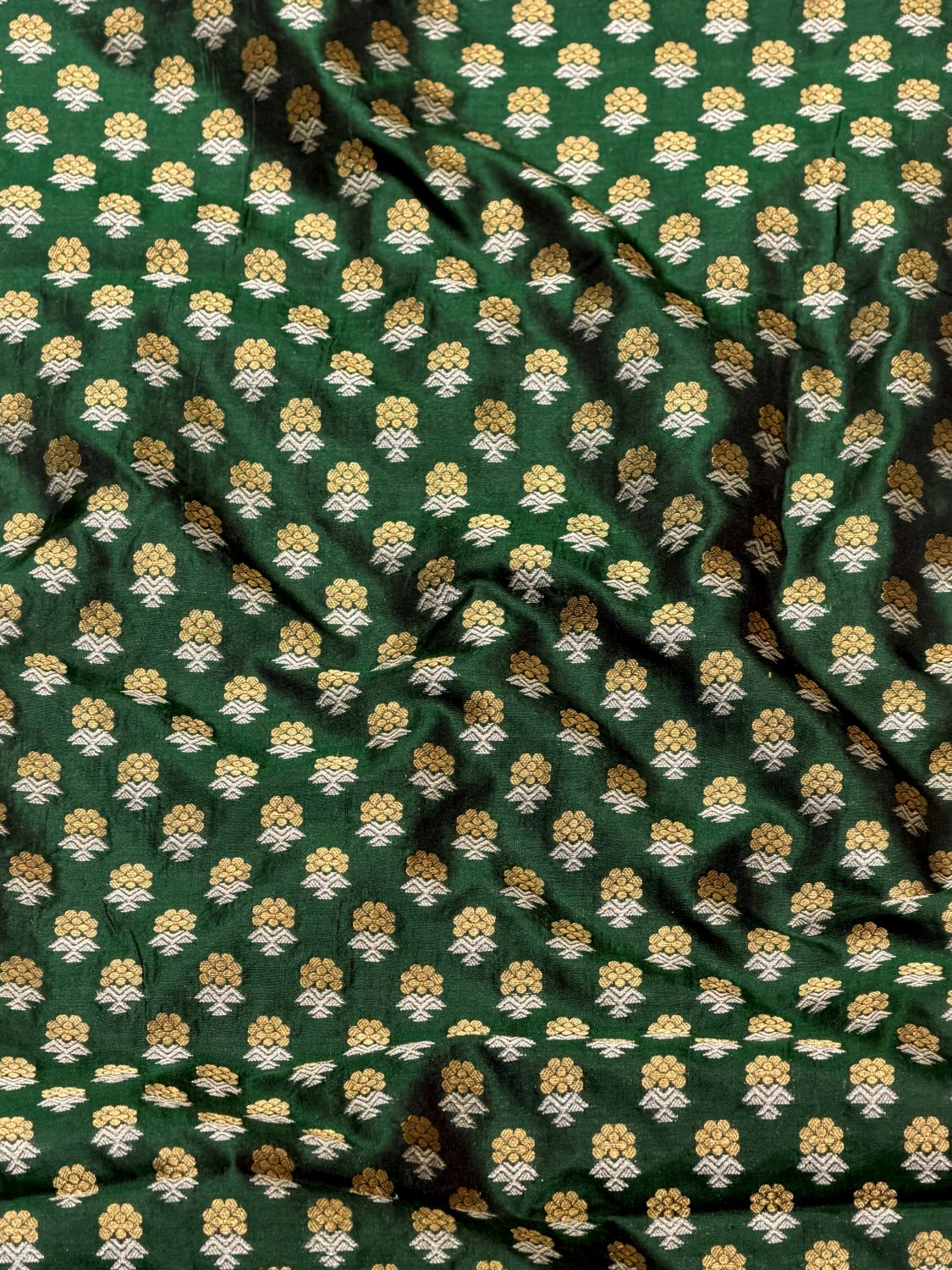Emerald Green Katan Silk Sona - Rupa Allover Floral Booti Fabric