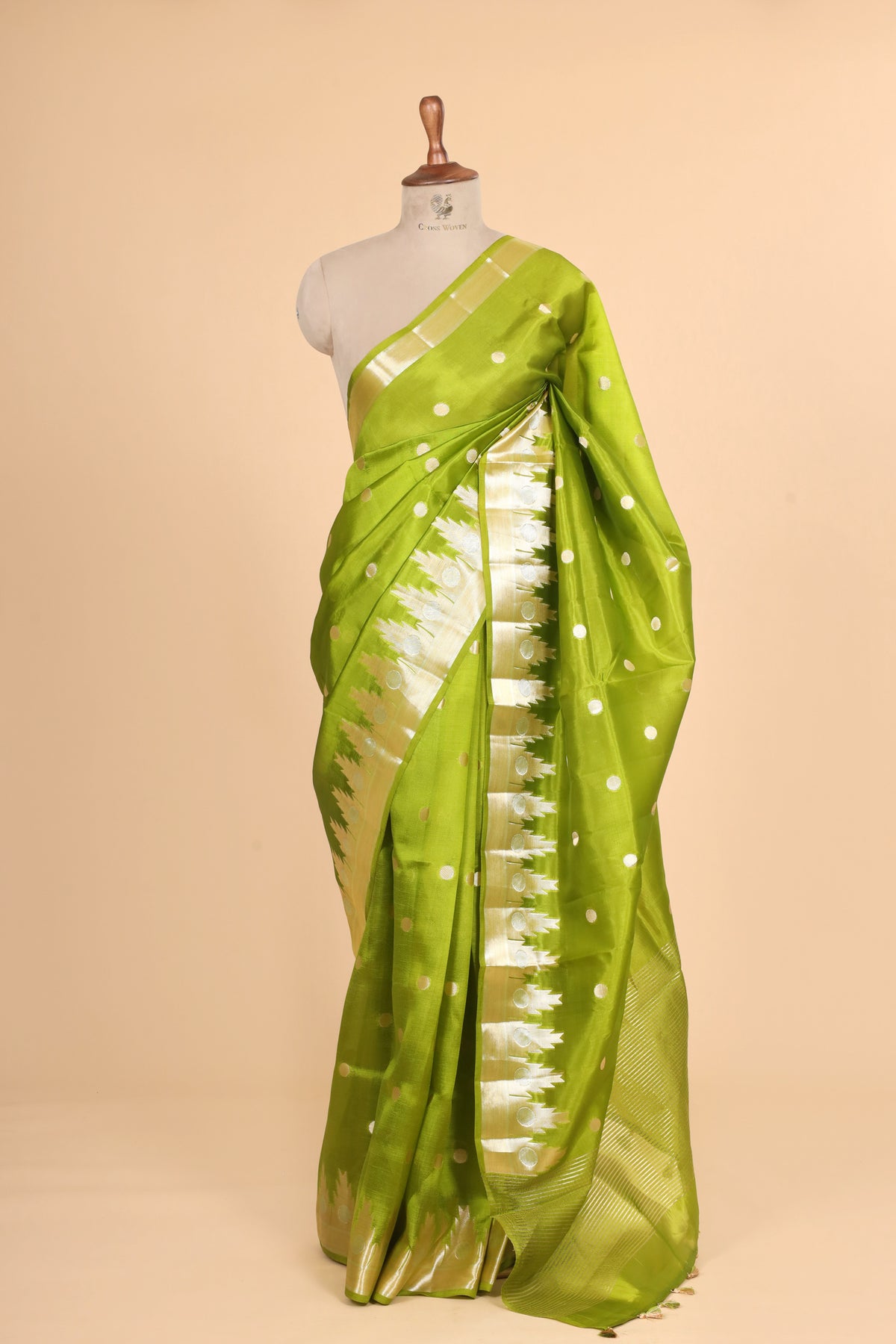 Green Pure Banrasi Soft Silk Saree With Geometrical Border