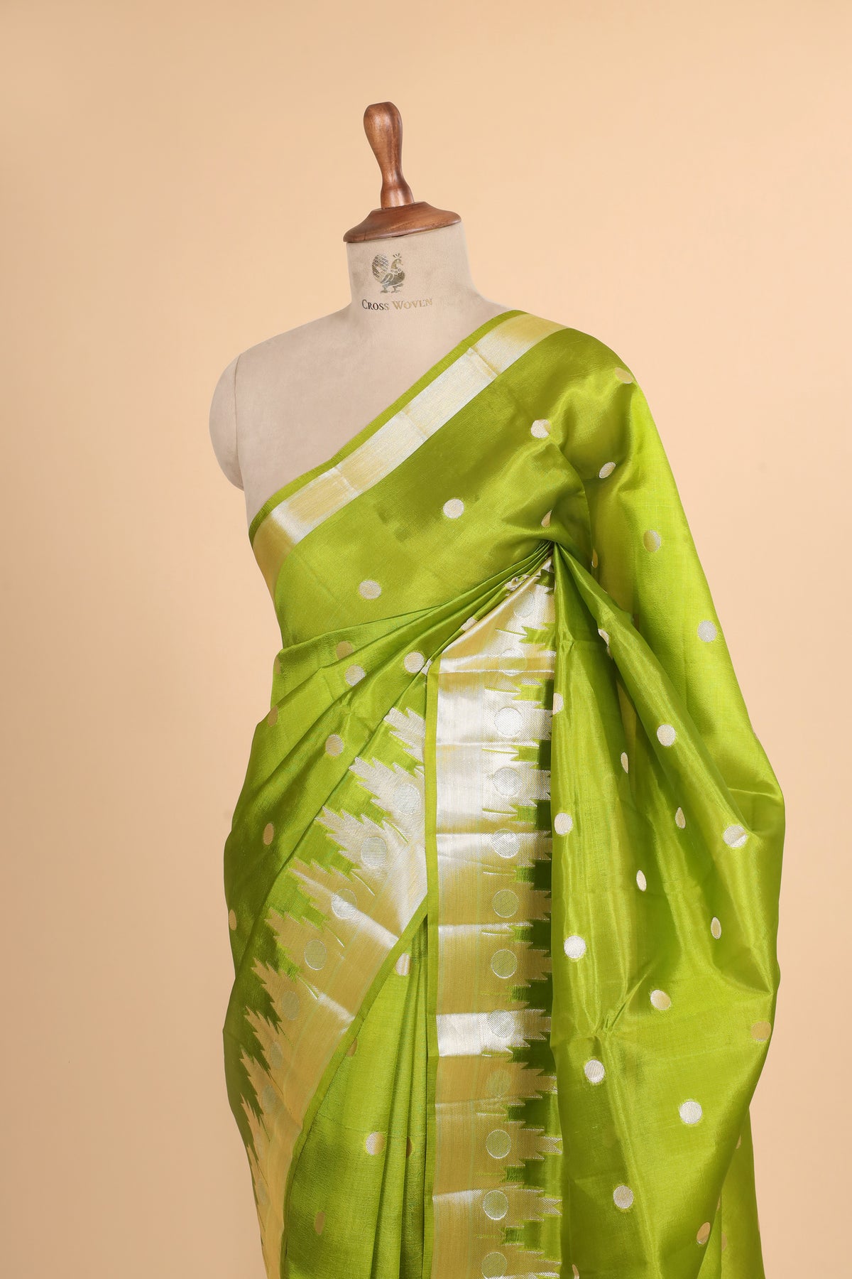 Green Pure Banrasi Soft Silk Saree With Geometrical Border