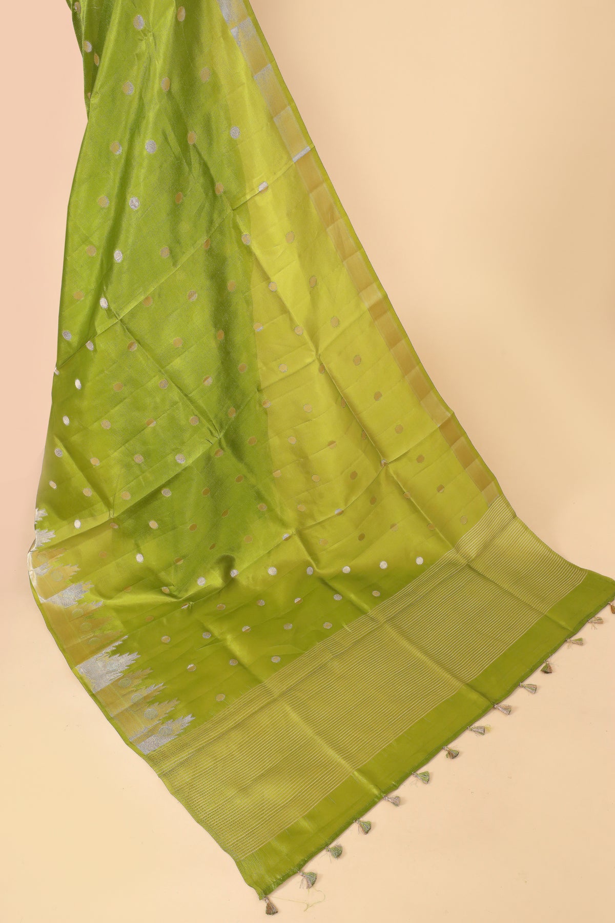 Green Pure Banrasi Soft Silk Saree With Geometrical Border