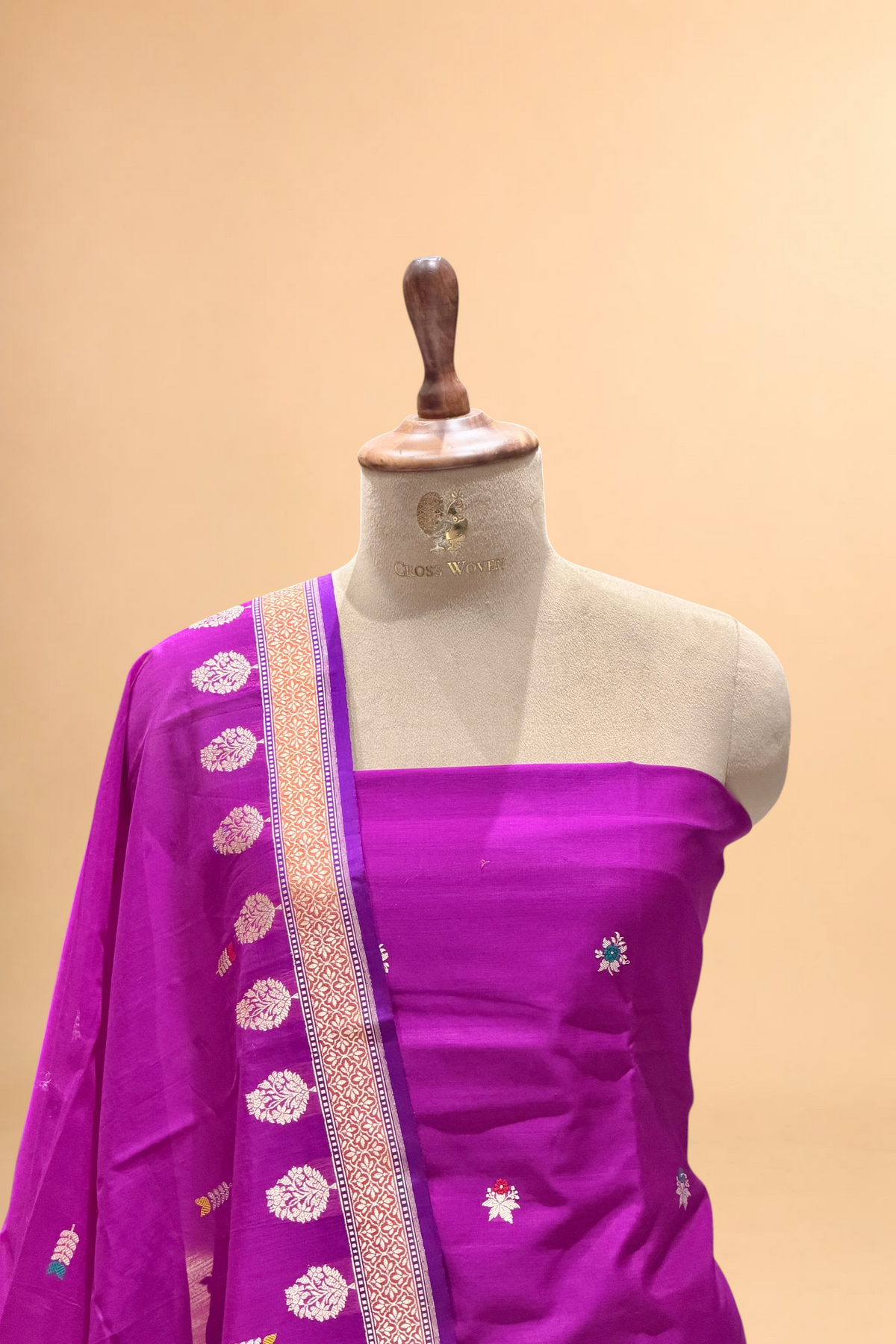 Magenta Pink Premium Cotton Banarasi Suit With Meenakari Floral Motif