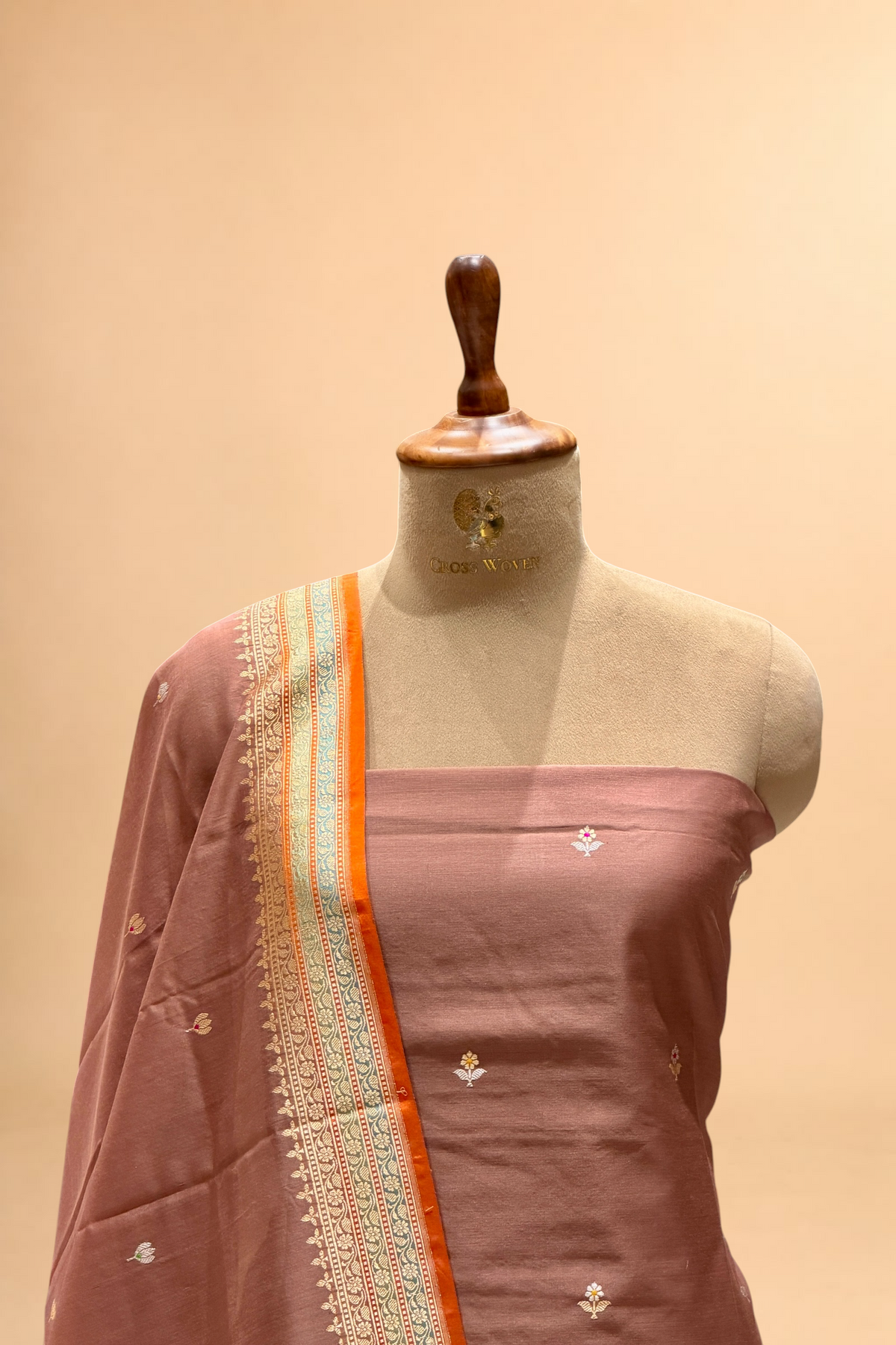 Mauve Brown Premium Cotton Banarasi Suit With Meenakari Floral Motif