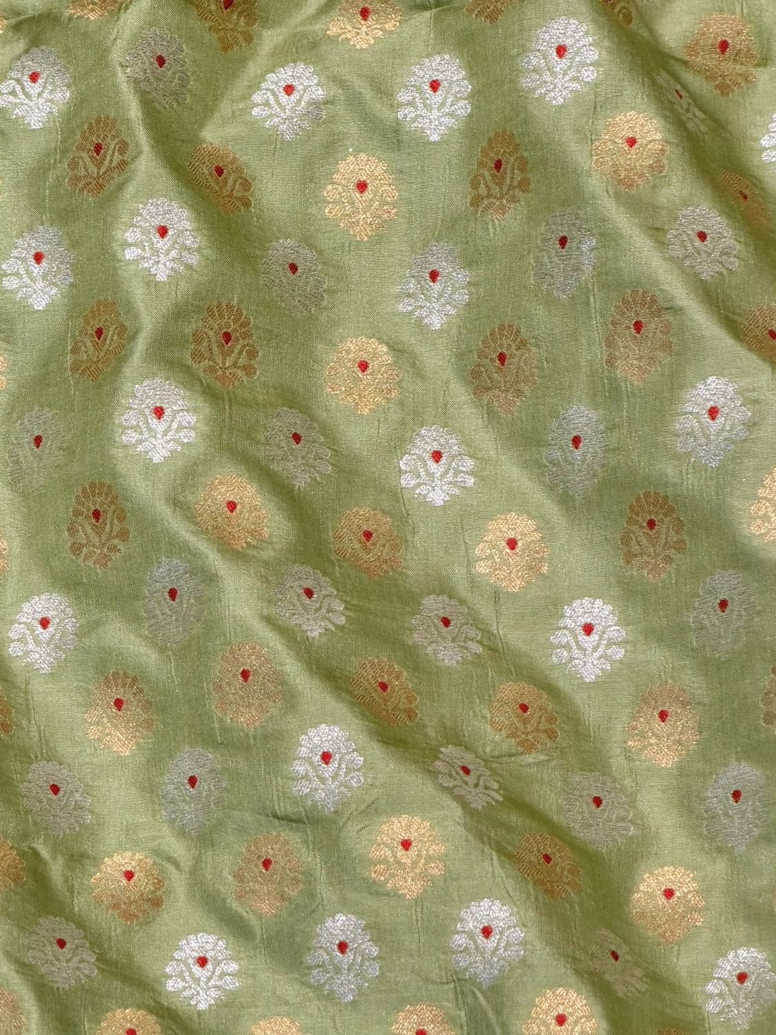 Mint Green Katan Silk Sona - Rupa Meenakari Fabric