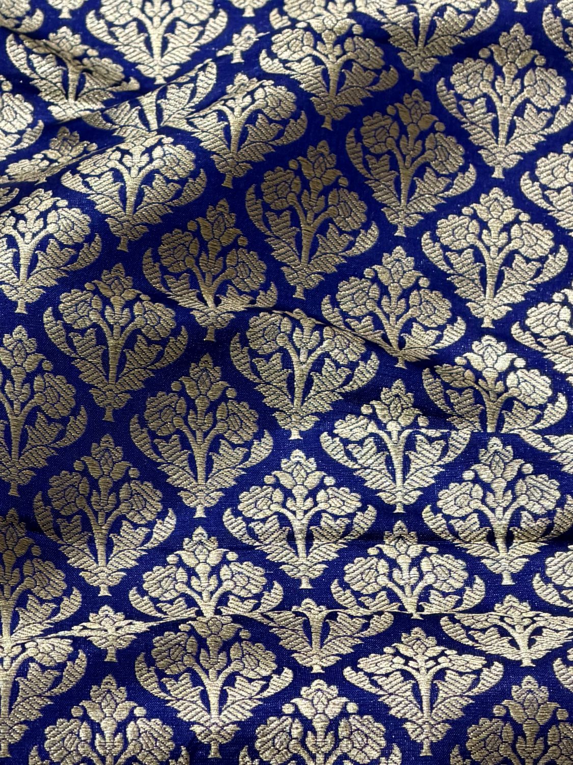 Royal Blue Katan Silk Allover Brocade Fabric