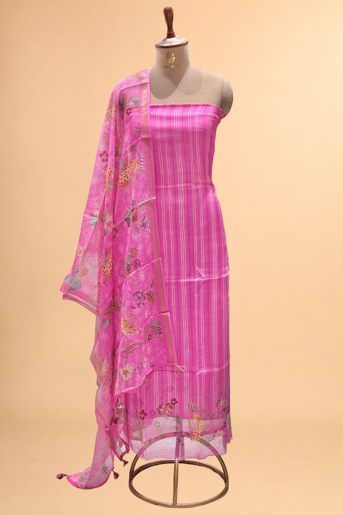 Vibrant Pink Pure Kota Silk Suit Set