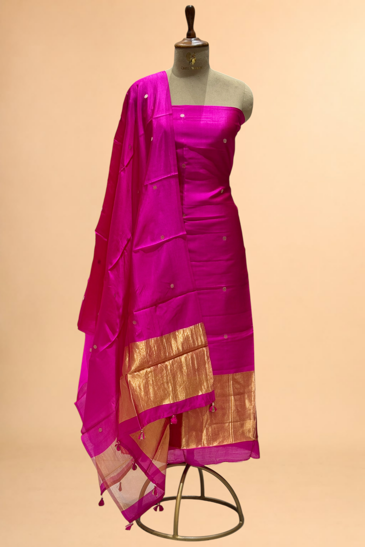 Vibrant Pink Soft Silk Suit Set With Tissue Border Dupatta