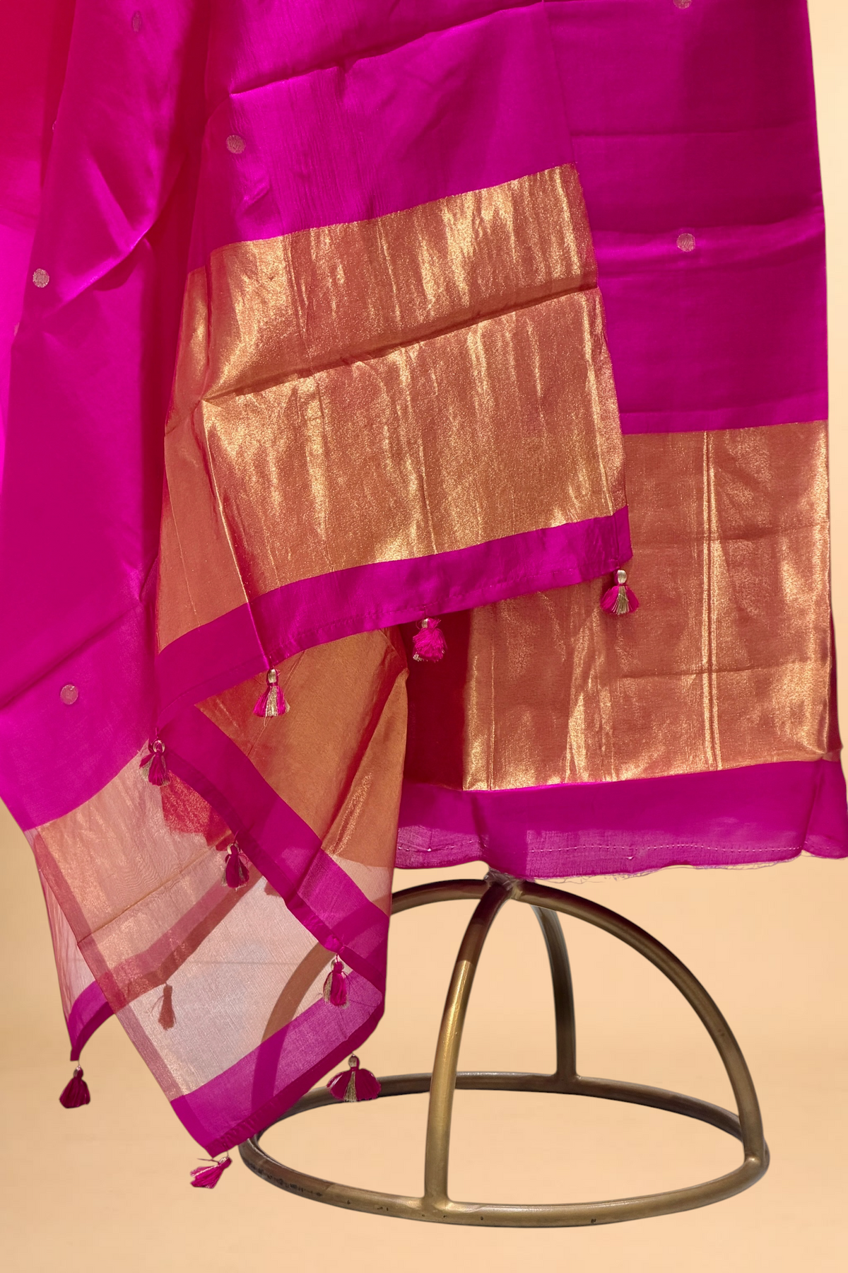 Vibrant Pink Soft Silk Suit Set With Tissue Border Dupatta