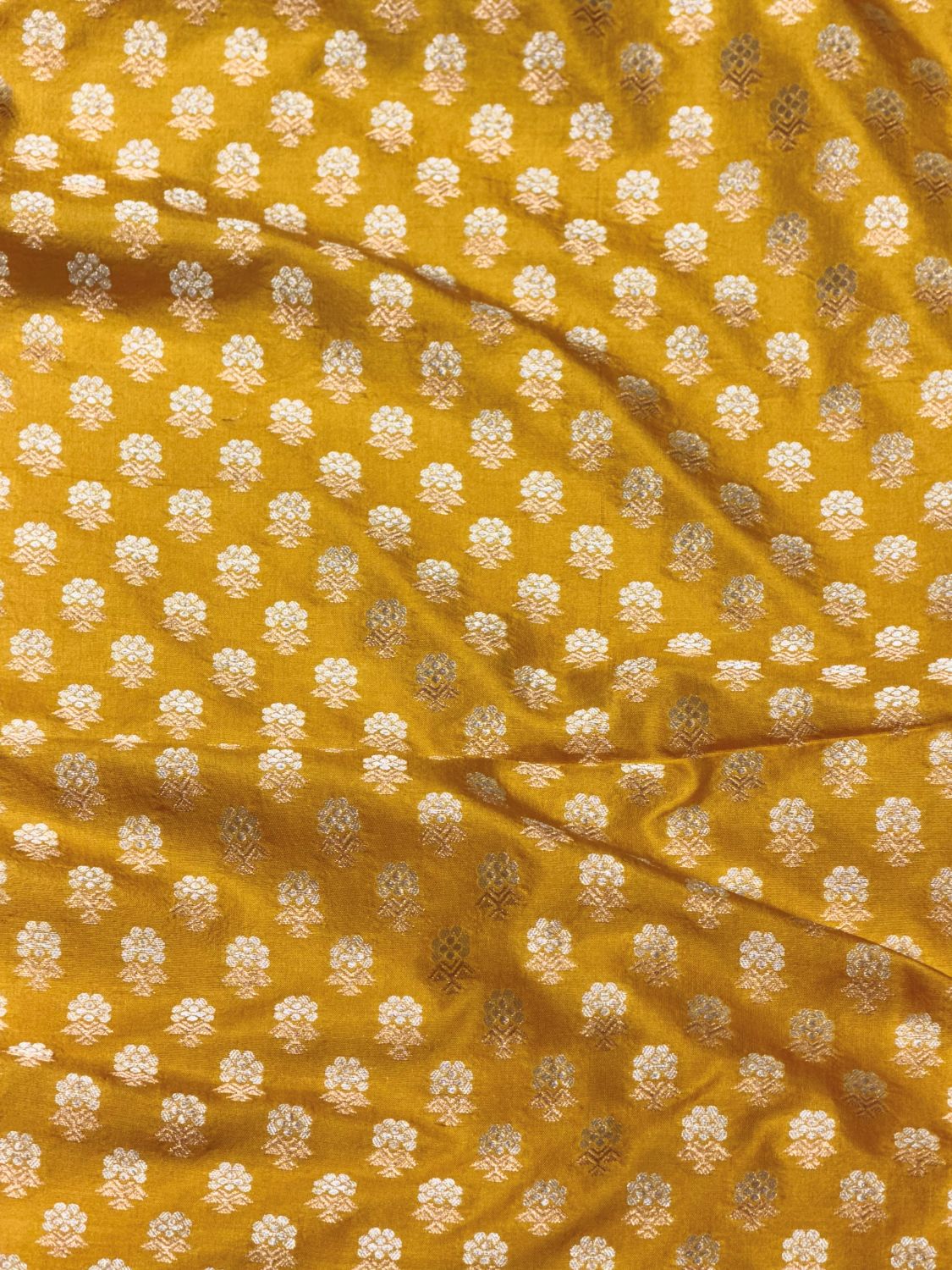 Yellow Katan Silk Sona - Rupa Allover Floral Booti Fabric