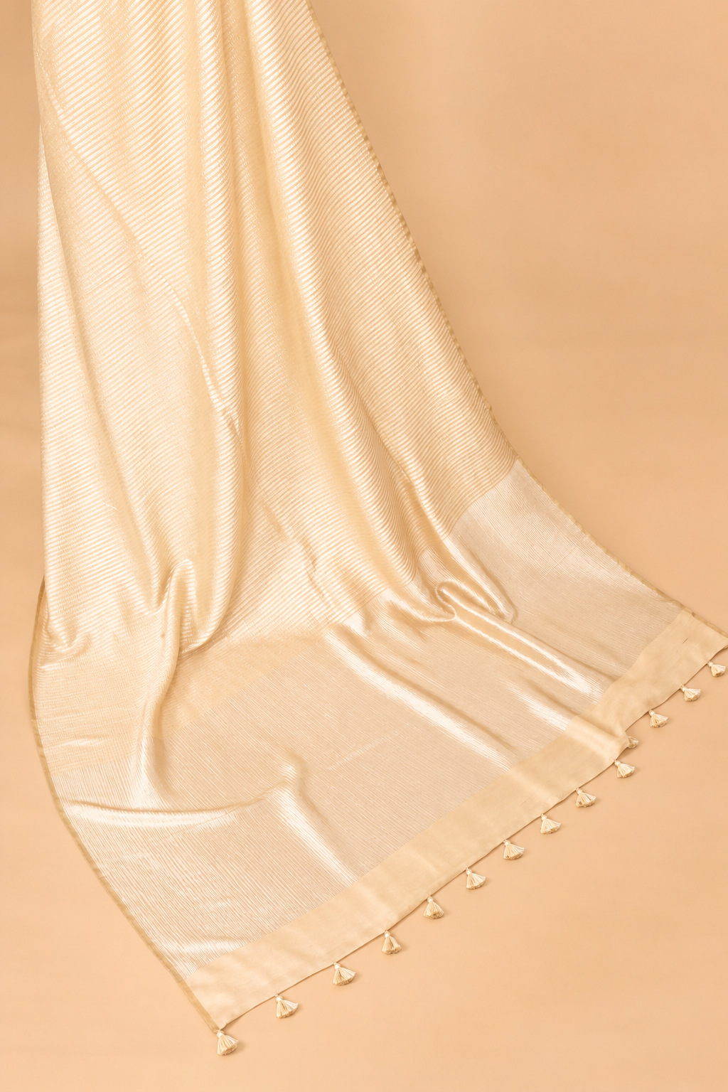 Cream Pure Munga Silk Saree With Crushed Tissue Stripes