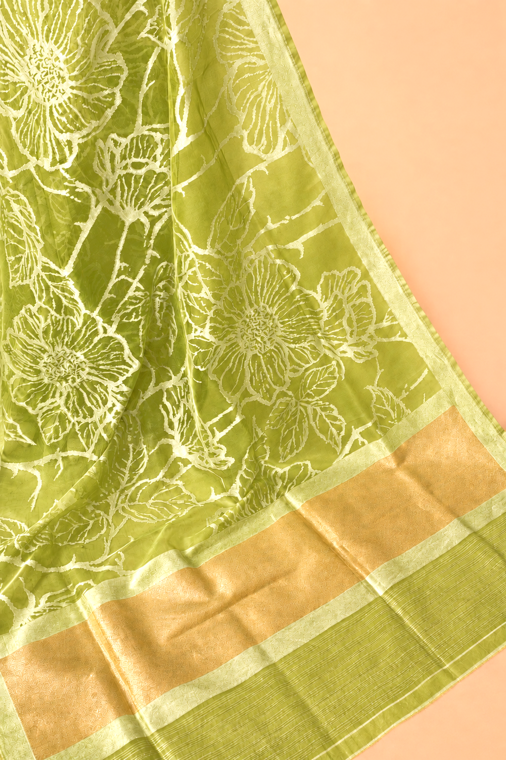 Lime Green Organza Silk Saree