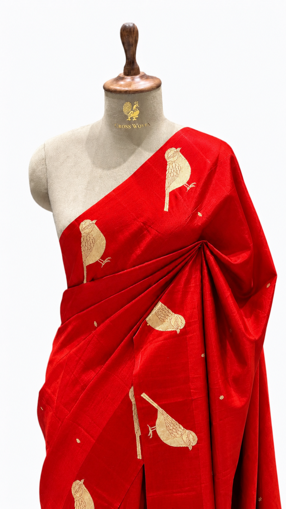Red Pure Banrasi Soft Silk Saree With Bird Motifs