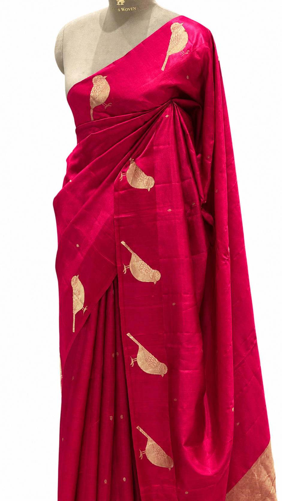 Bright Pink Pure Banrasi Soft Silk Saree With Bird Motifs