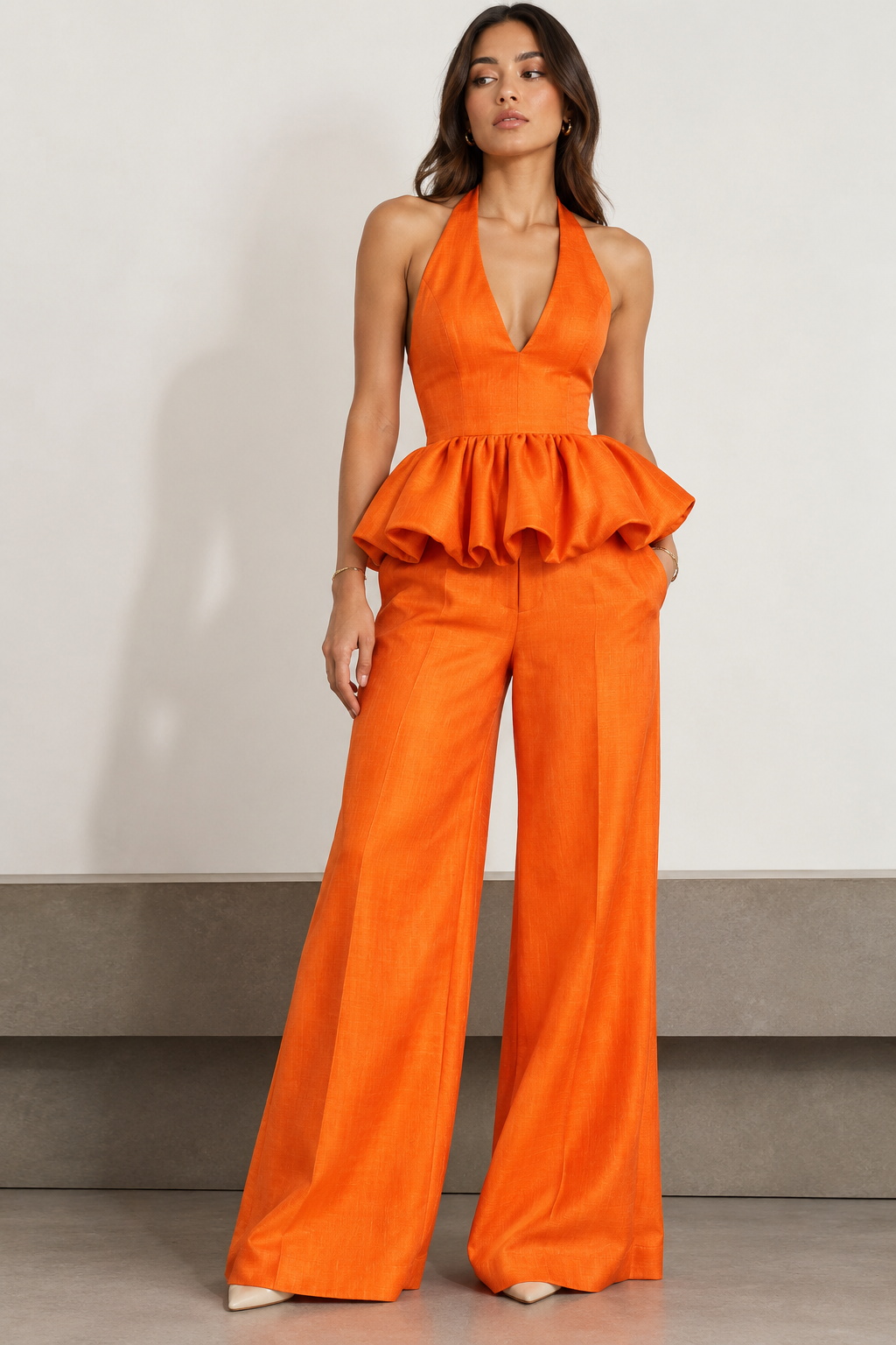 Orange Plain Pure Chiniya Silk Fabric
