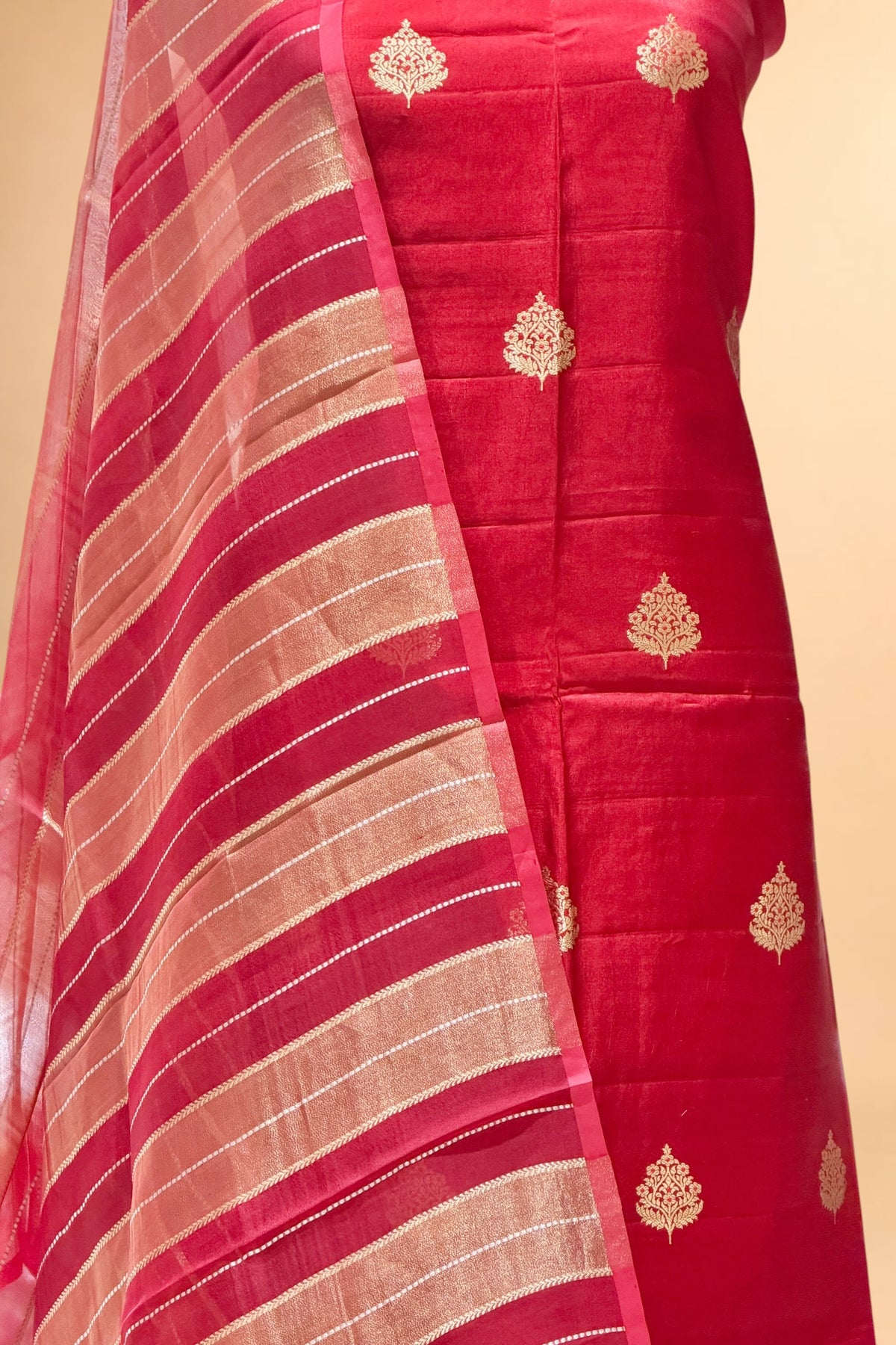 Red Pure Soft Silk Suit Set with Oranga Dupatta 