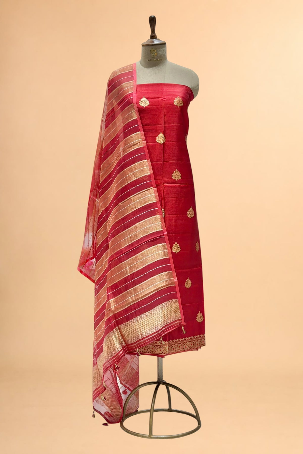 Red Pure Soft Silk Suit Set with Oranga Dupatta 