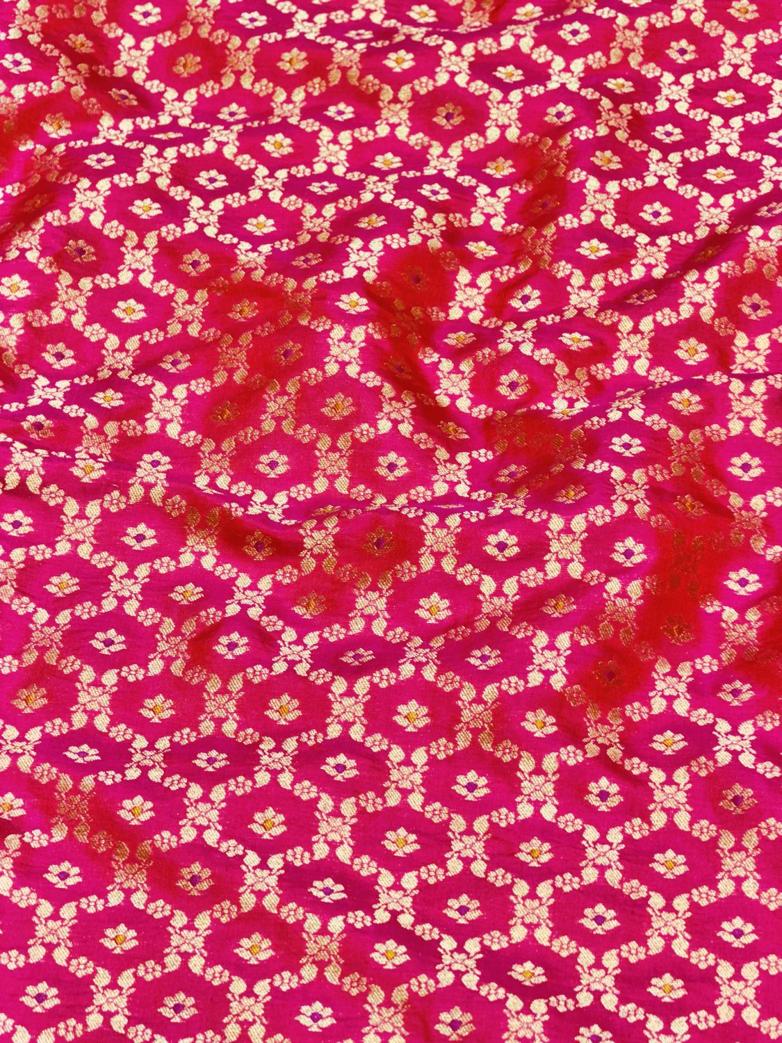 Dual Tone Rani Pink Banarasi Meena Pure Katan Silk Fabric