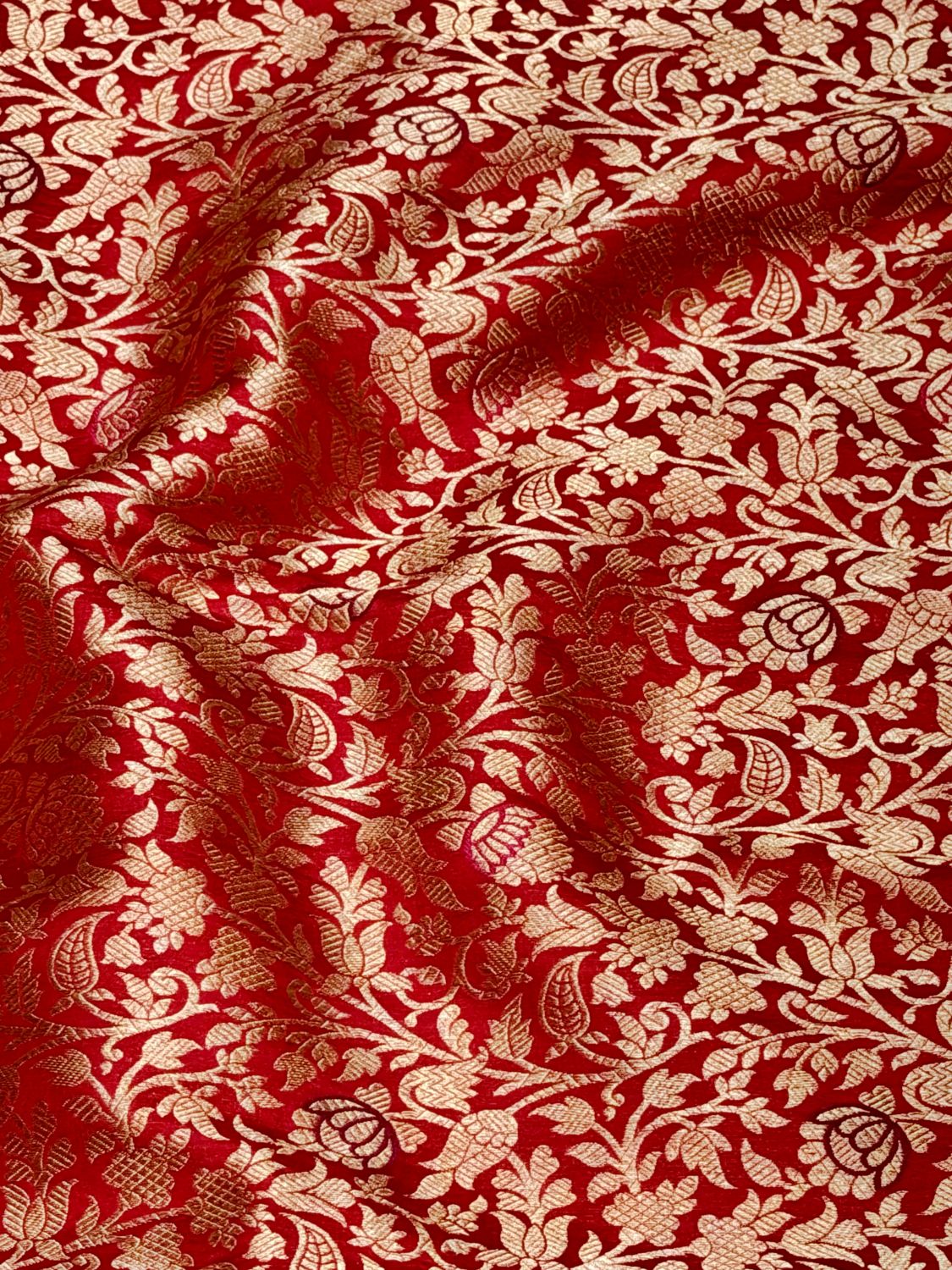 Red Banarasi Allover Jaal Pure Katan Silk Fabric