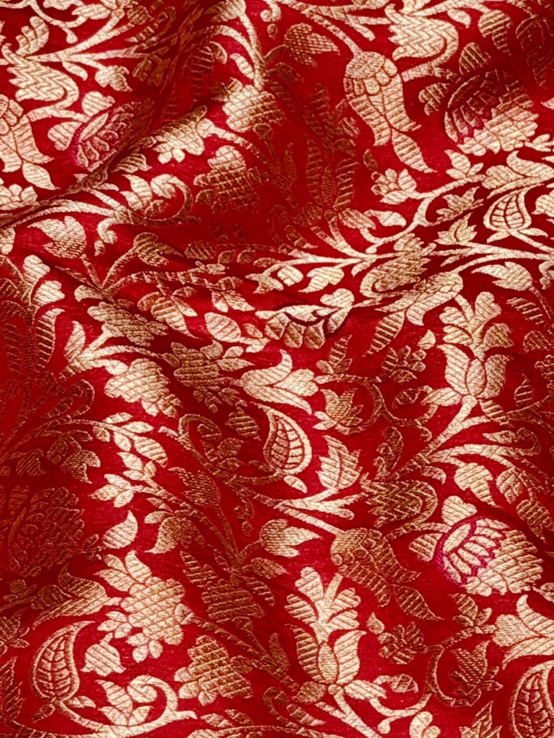 Red Banarasi Allover Jaal Pure Katan Silk Fabric