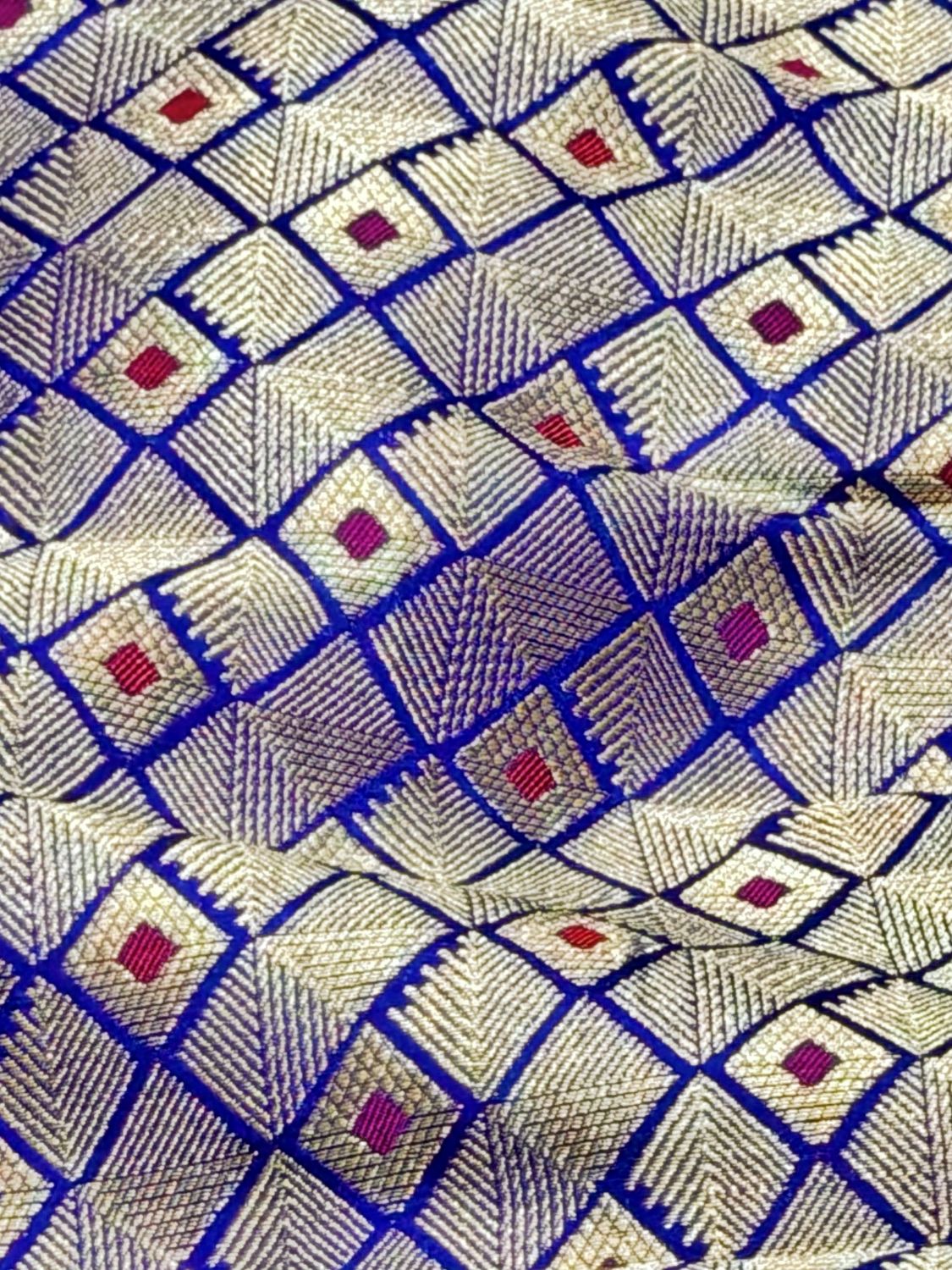 Blue Banarasi Geometric Pattern Pure Katan Silk Fabric