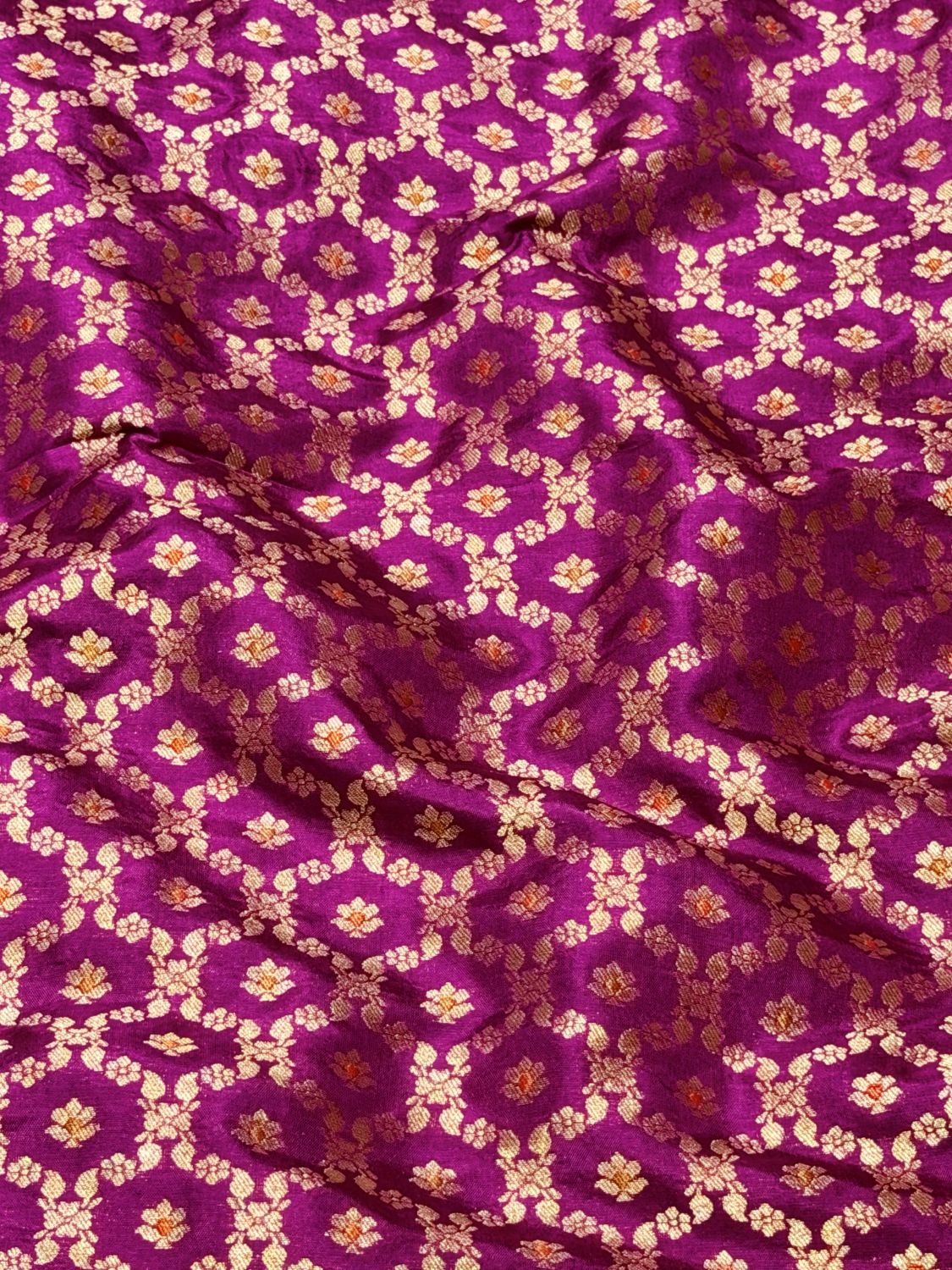 Magenta Pink Banarasi Meena Pure Katan Silk Fabric