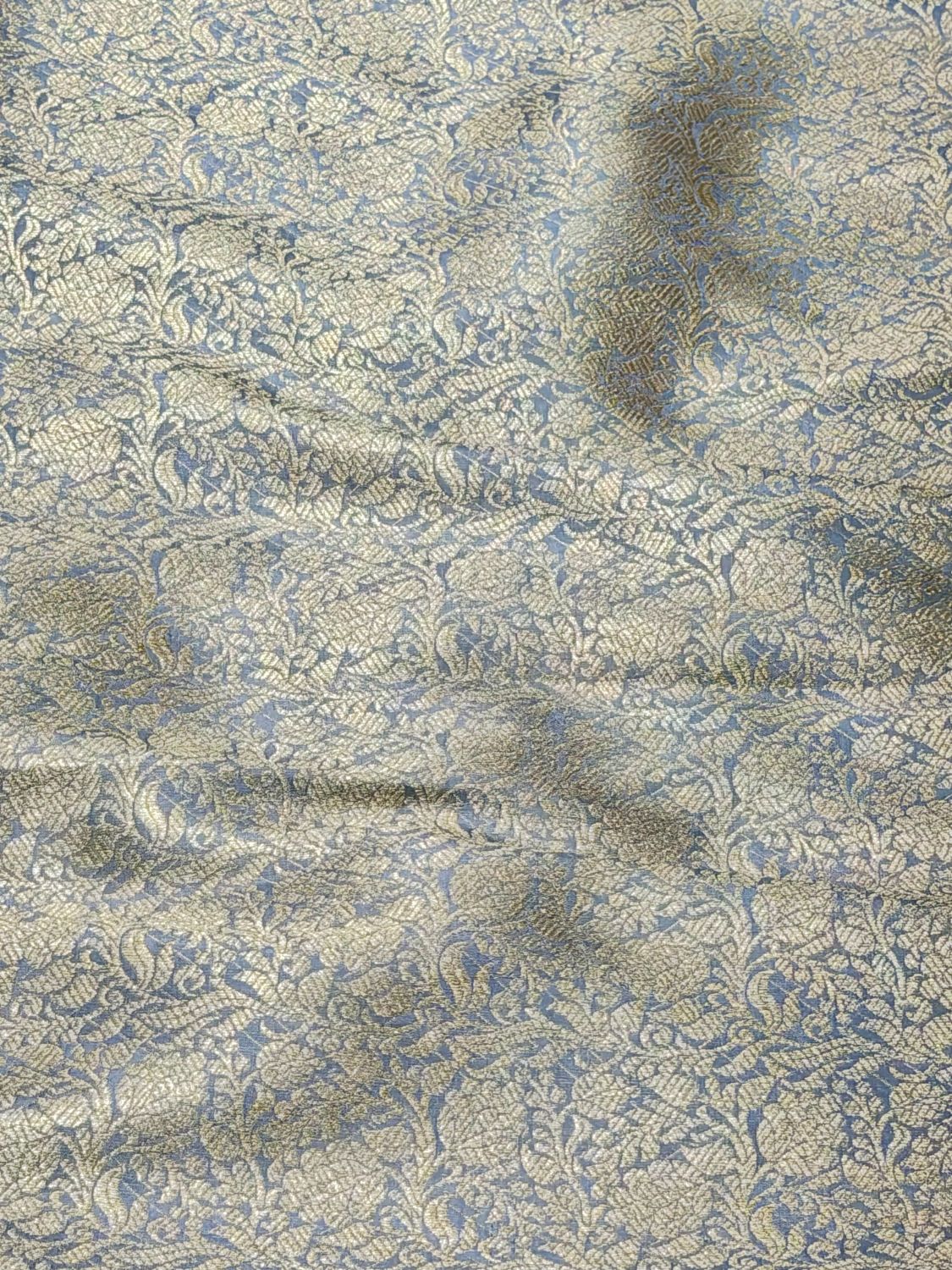 Grey Banarasi Brocade Pure Katan Silk Fabric