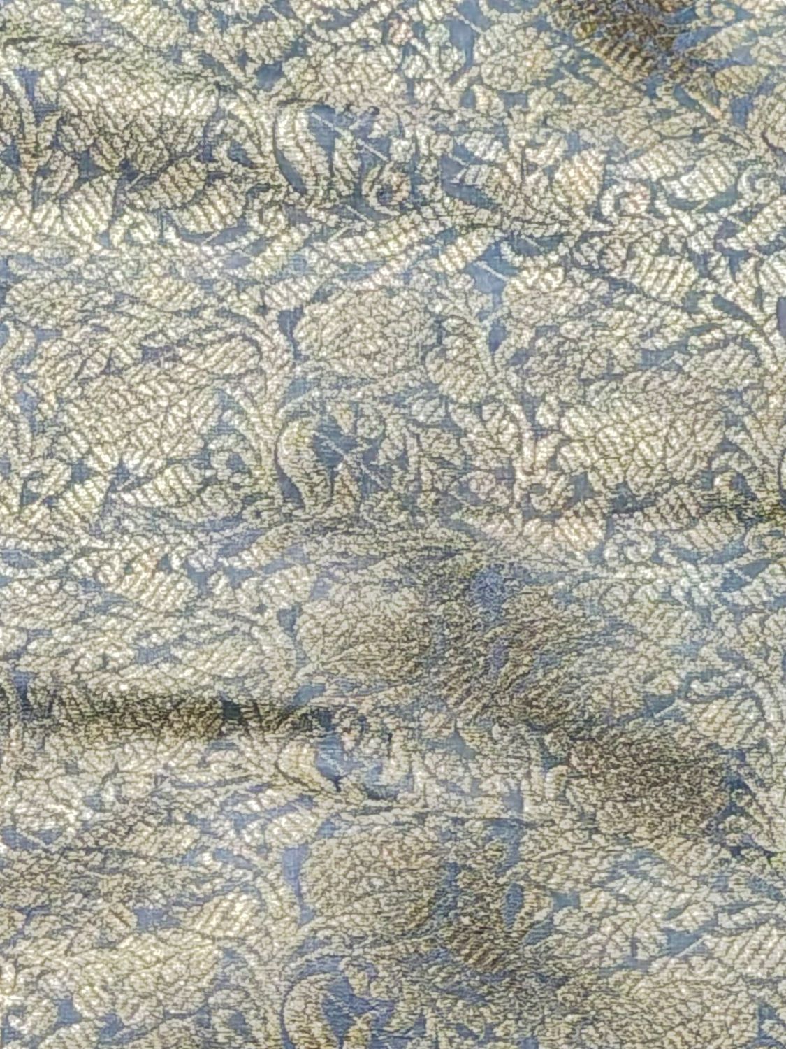 Grey Banarasi Brocade Pure Katan Silk Fabric