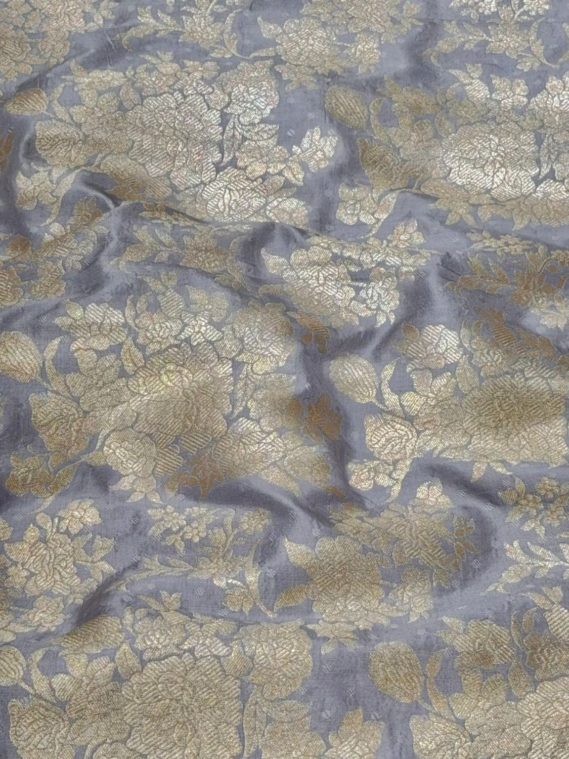 Grey Banarasi Allover Floral Jaal Pure Katan Silk Fabric