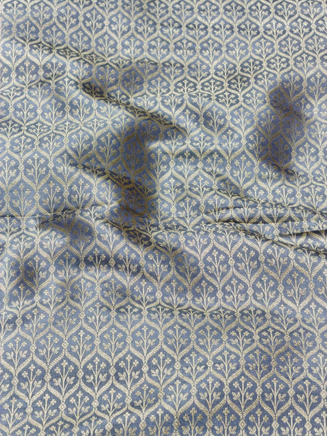 Grey Banarasi Brocade Pure Katan Silk Fabric