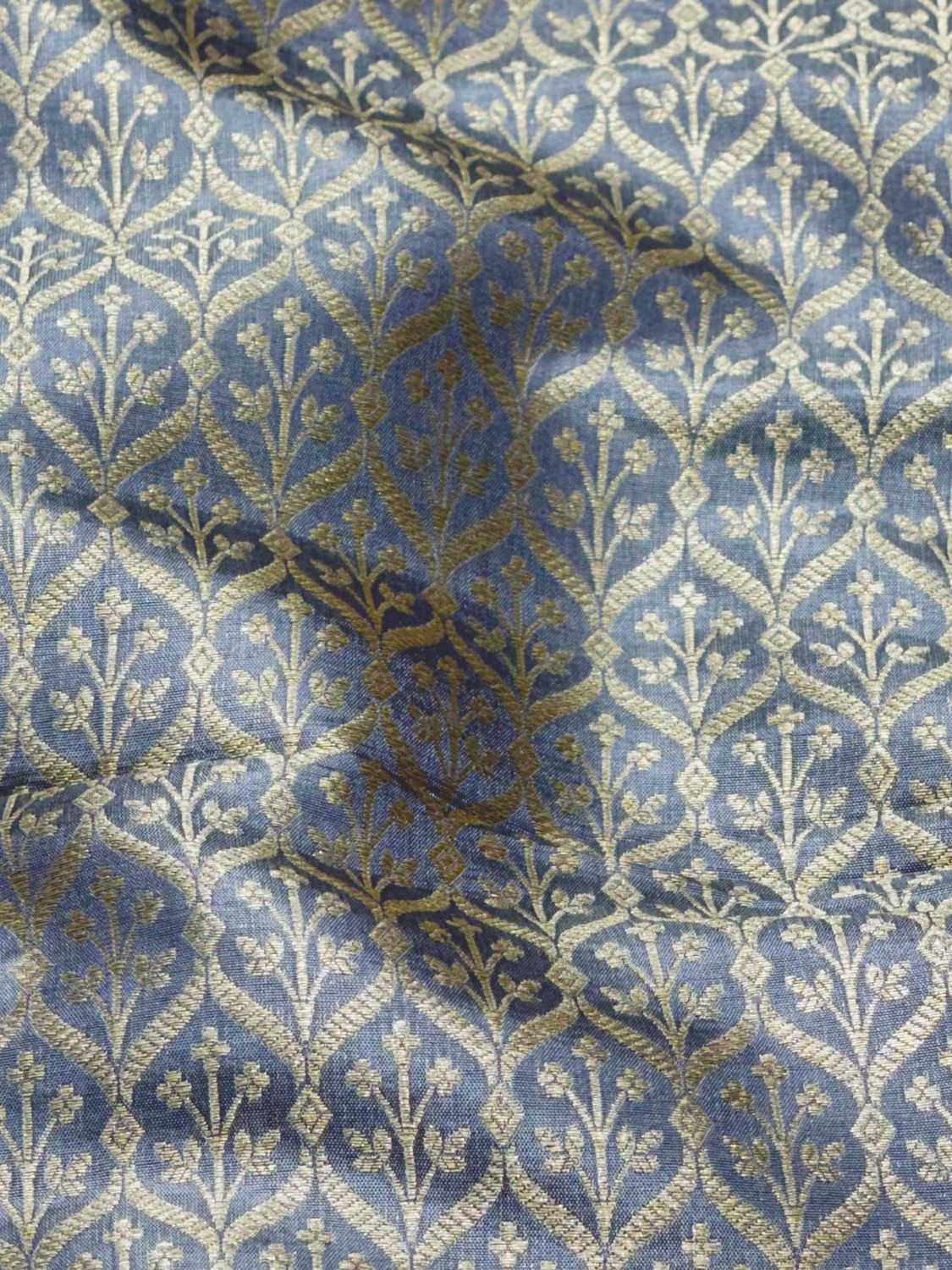 Grey Banarasi Brocade Pure Katan Silk Fabric