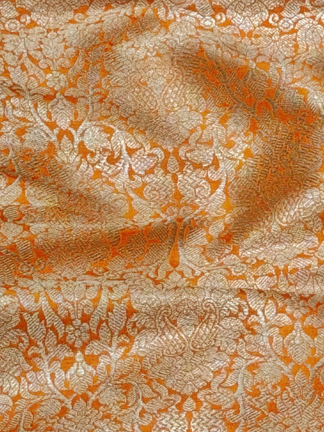 Dual Shade Orange Allover Brocade Floral Jaal Pure Katan Silk Fabric
