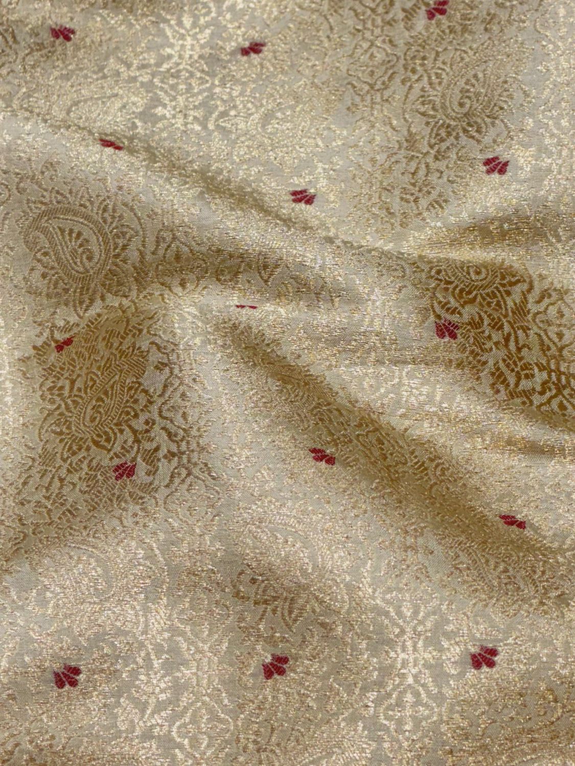 White Meenakari Brocade Katan Silk Handloom Fabric