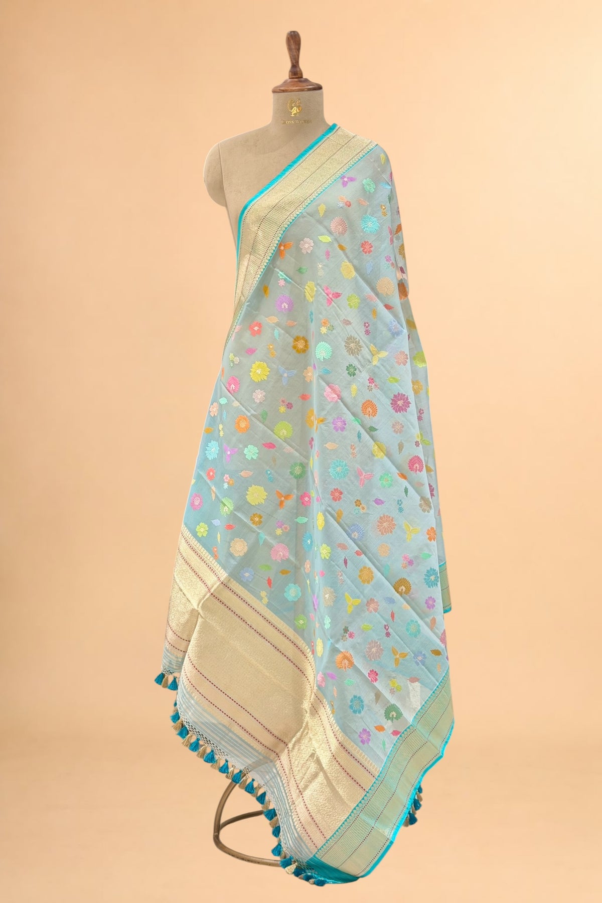 Pastel Blue Pure Organza Silk Dupatta with Katan Border