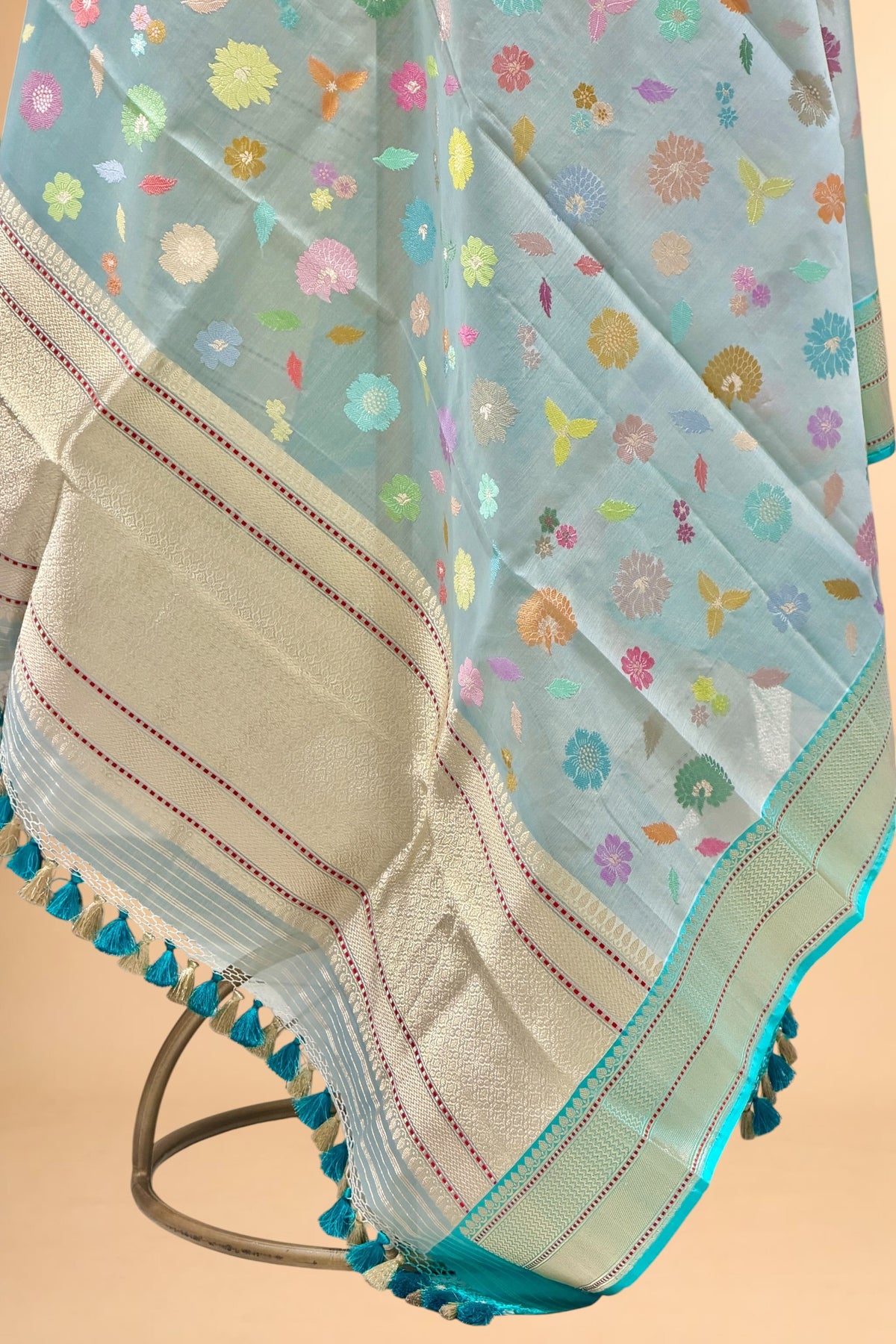 Pastel Blue Pure Organza Silk Dupatta with Katan Border