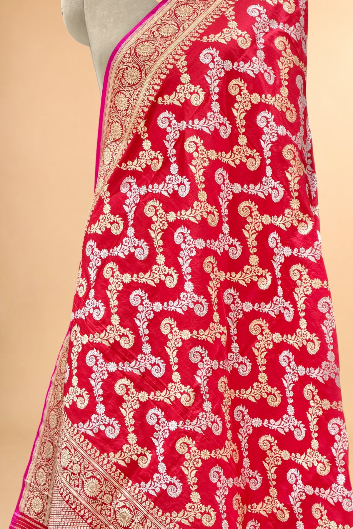 Red Pure Katan Silk Dupatta 