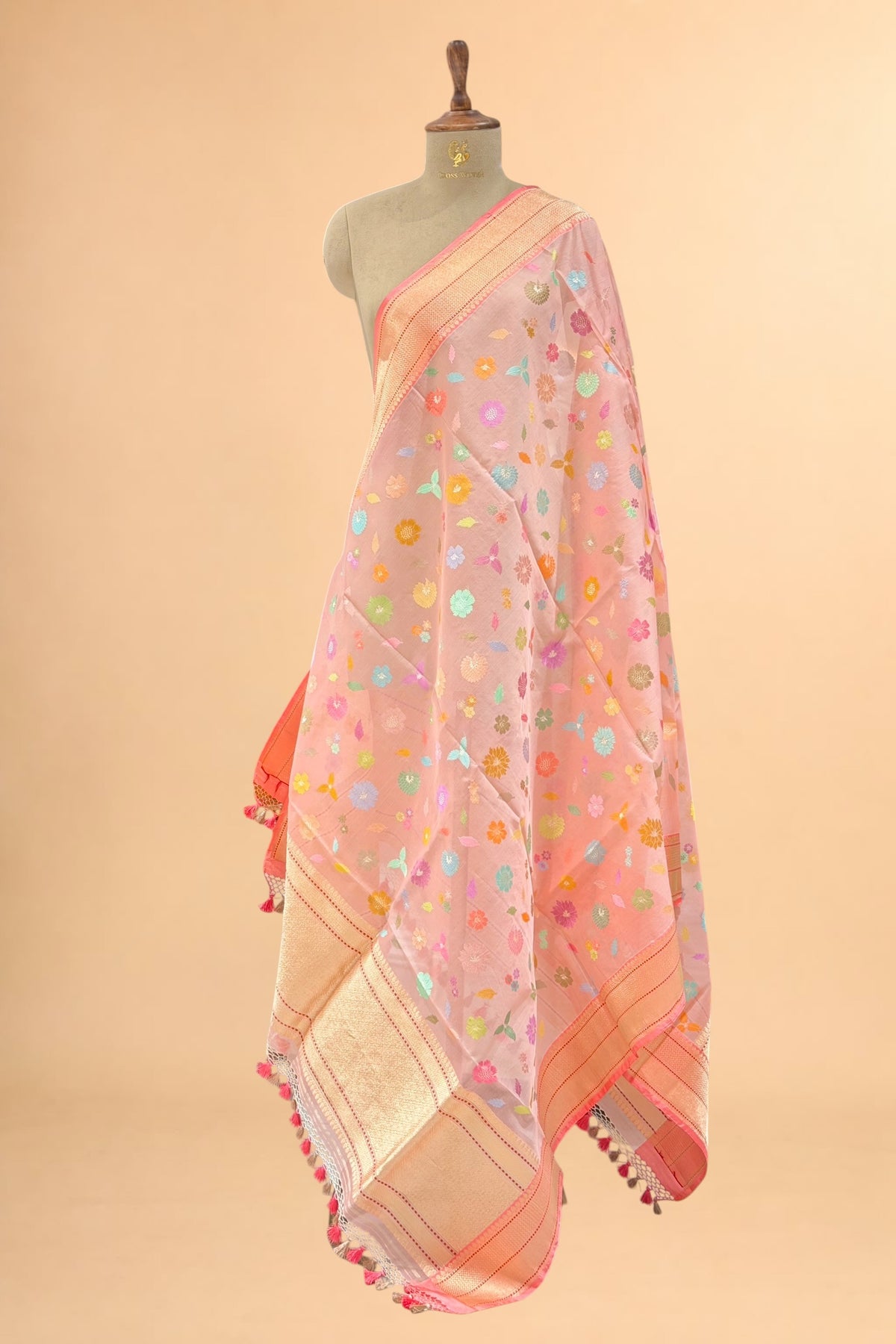 Pastel Pink Pure Organza Silk Dupatta with Katan Border 