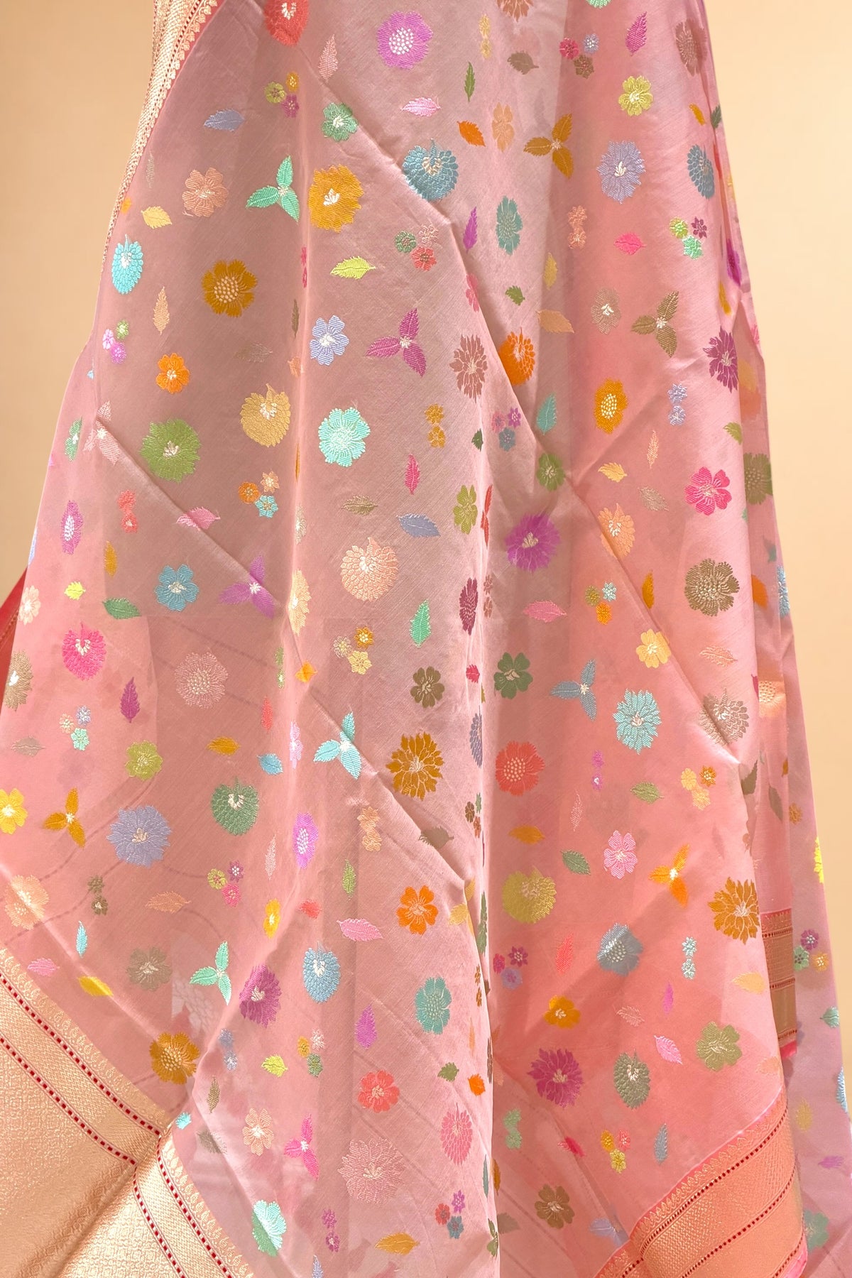 Pastel Pink Pure Organza Silk Dupatta with Katan Border 