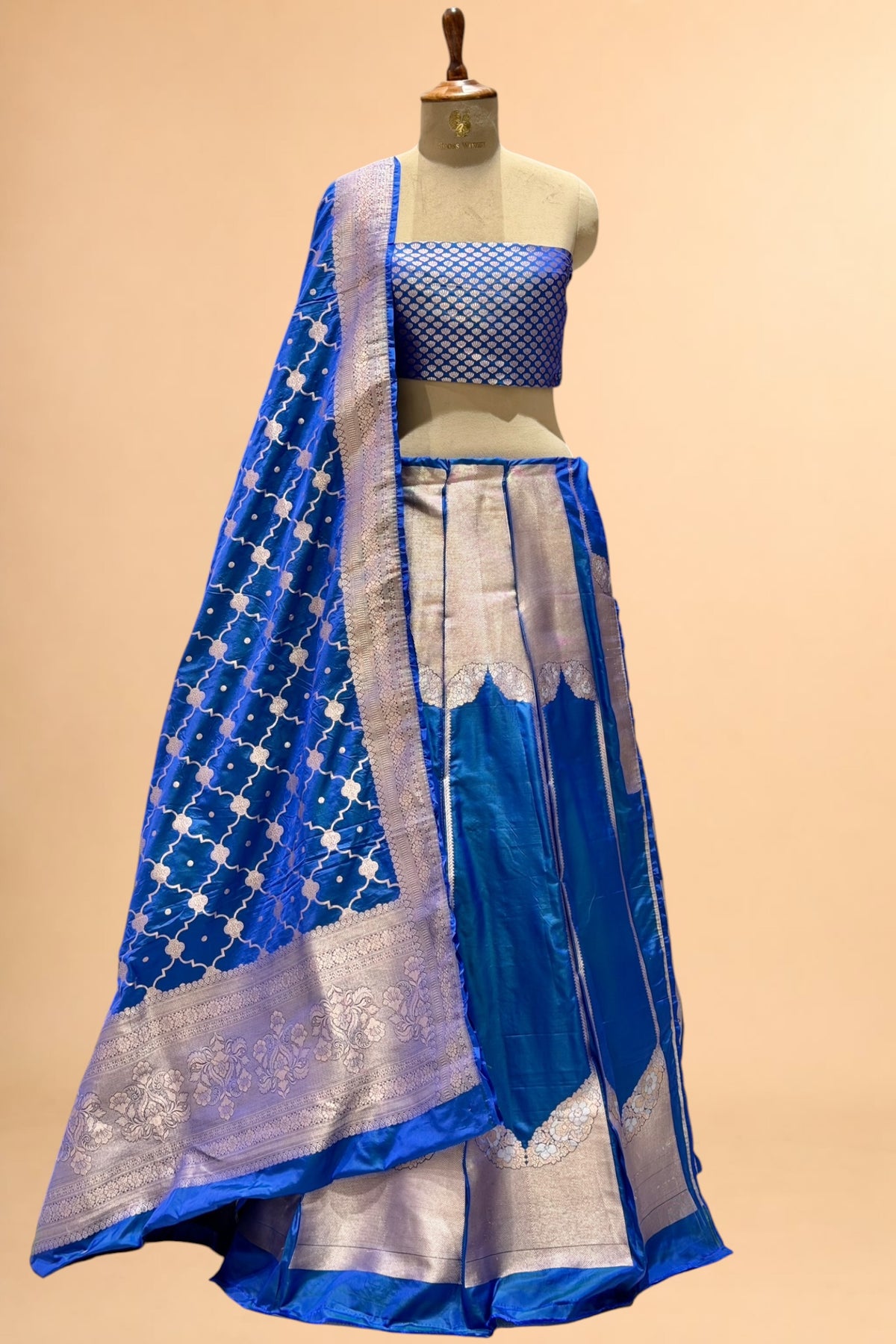 Dual Shade Peacock Blue Banarasi Pure Katan Silk Lehenga