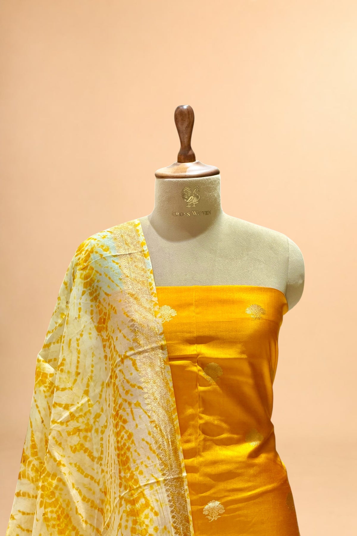 Yellow Pure Soft Silk Suit Set With Organza Shibori Dye Dupatta