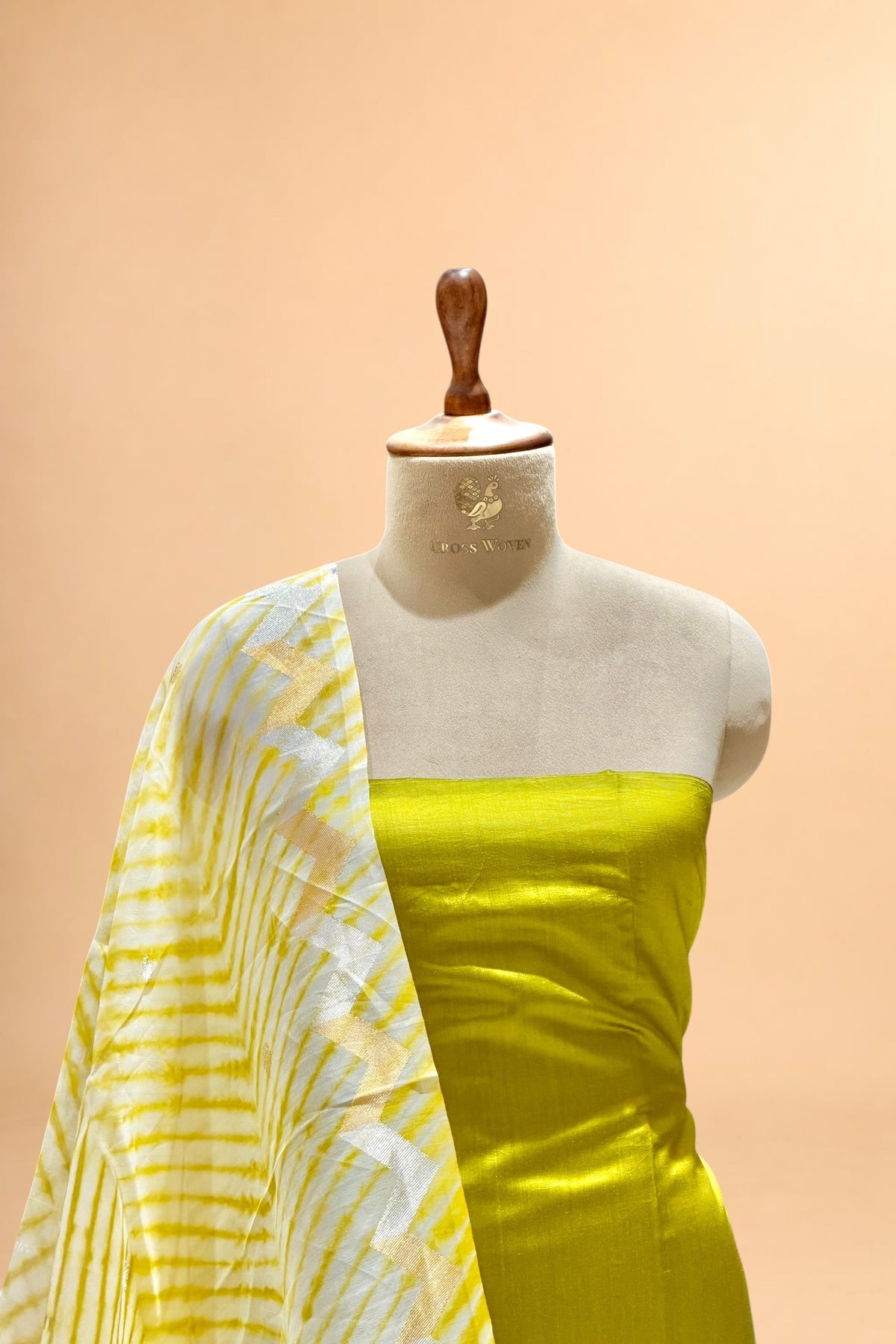 Lime Green Pure Soft Silk Suit Set With Organza Arashi Dye Dupatta