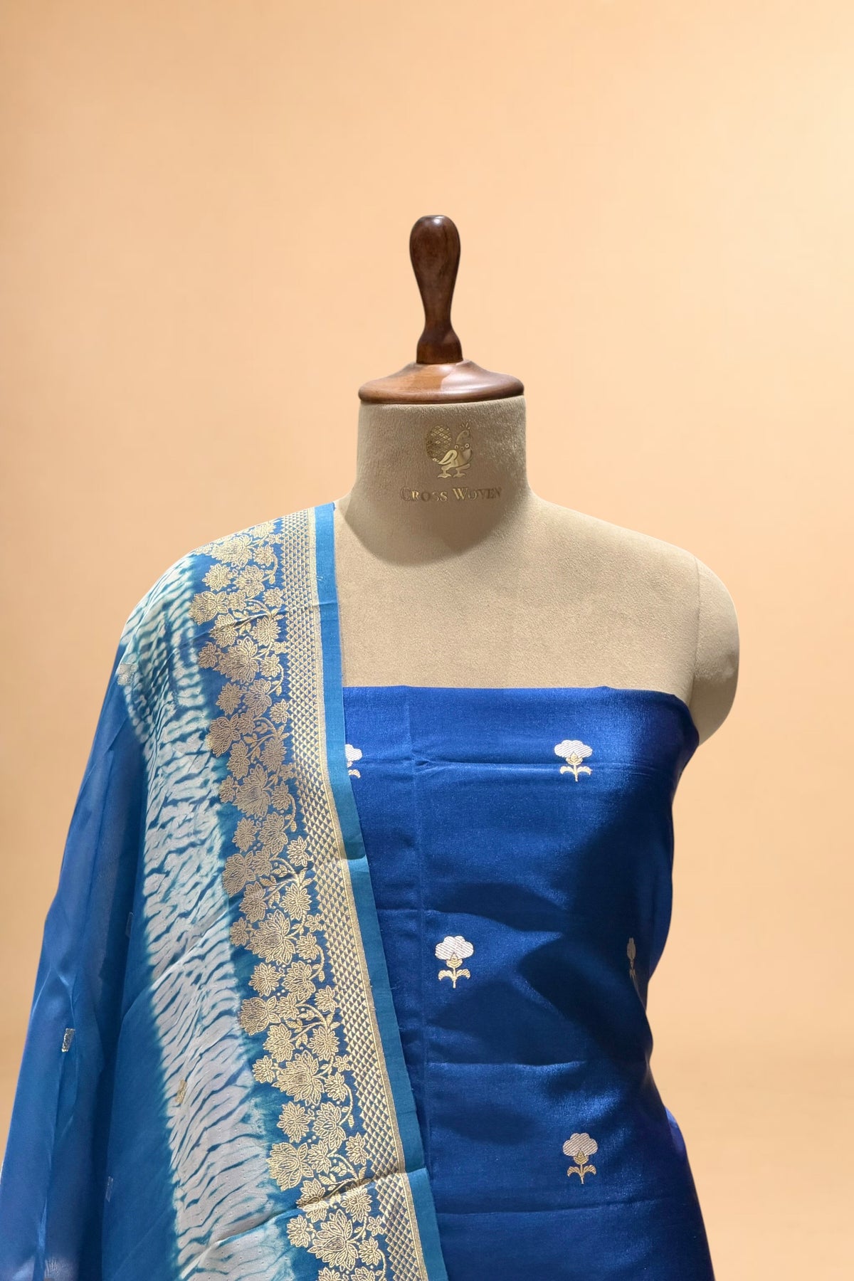Navy Blue Pure Soft Silk Suit Set With Organza Shibori Dye Dupatta