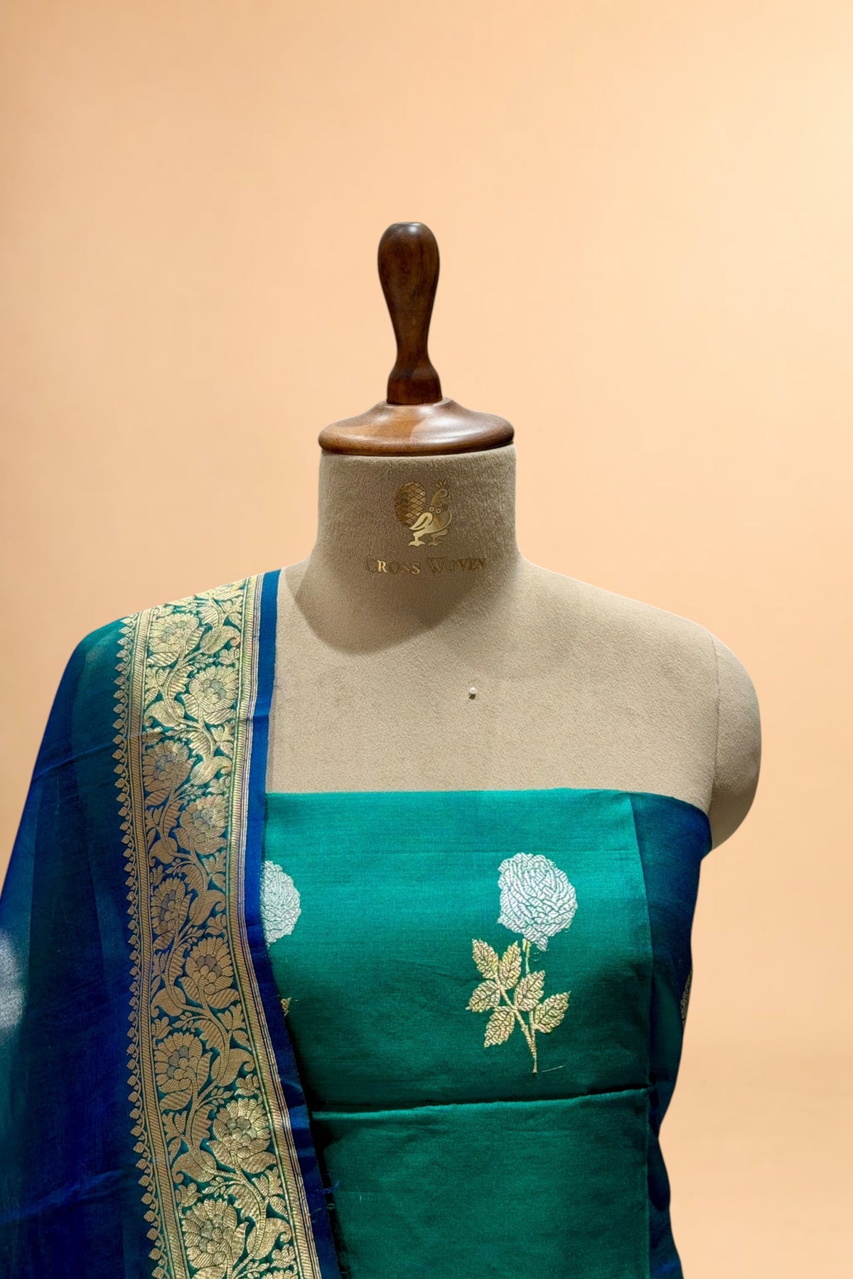 Peacock Green Pure Chiniya Silk Suit Set
