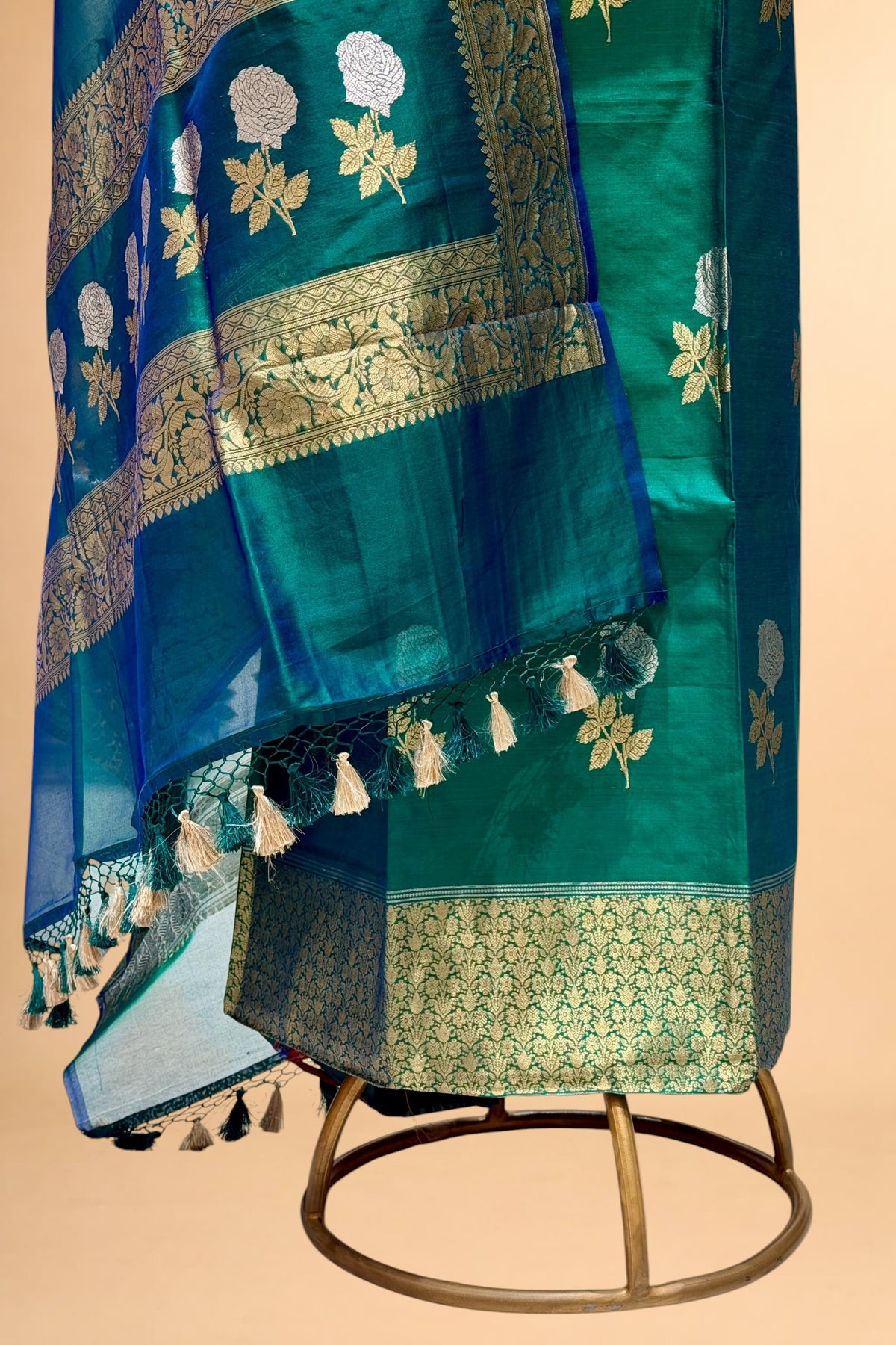 Peacock Green Pure Chiniya Silk Suit Set