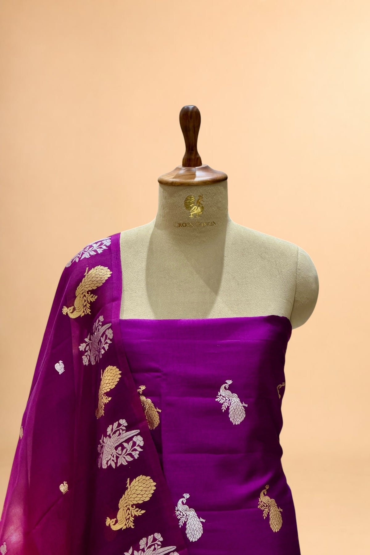 Deep Purple Pure Chiniya Silk Suit Set with ombré Dye Organza Dupatta